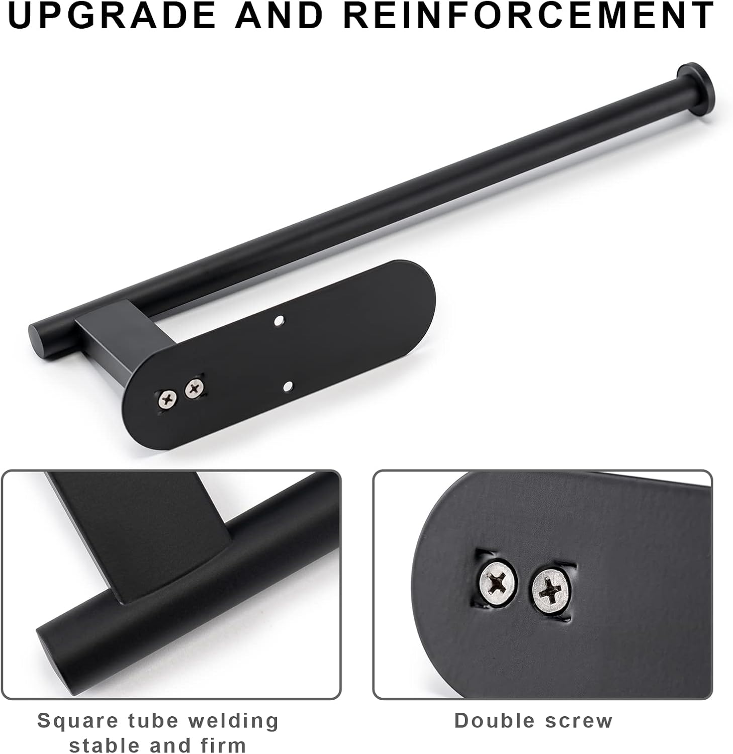 Paper Towel Holder, Upgrade SUS304 Stainless Steel Holder Under Cabinet, Bend-Resistant, Self-Adhesive or Drill mounting (Black) Black - - Image 2