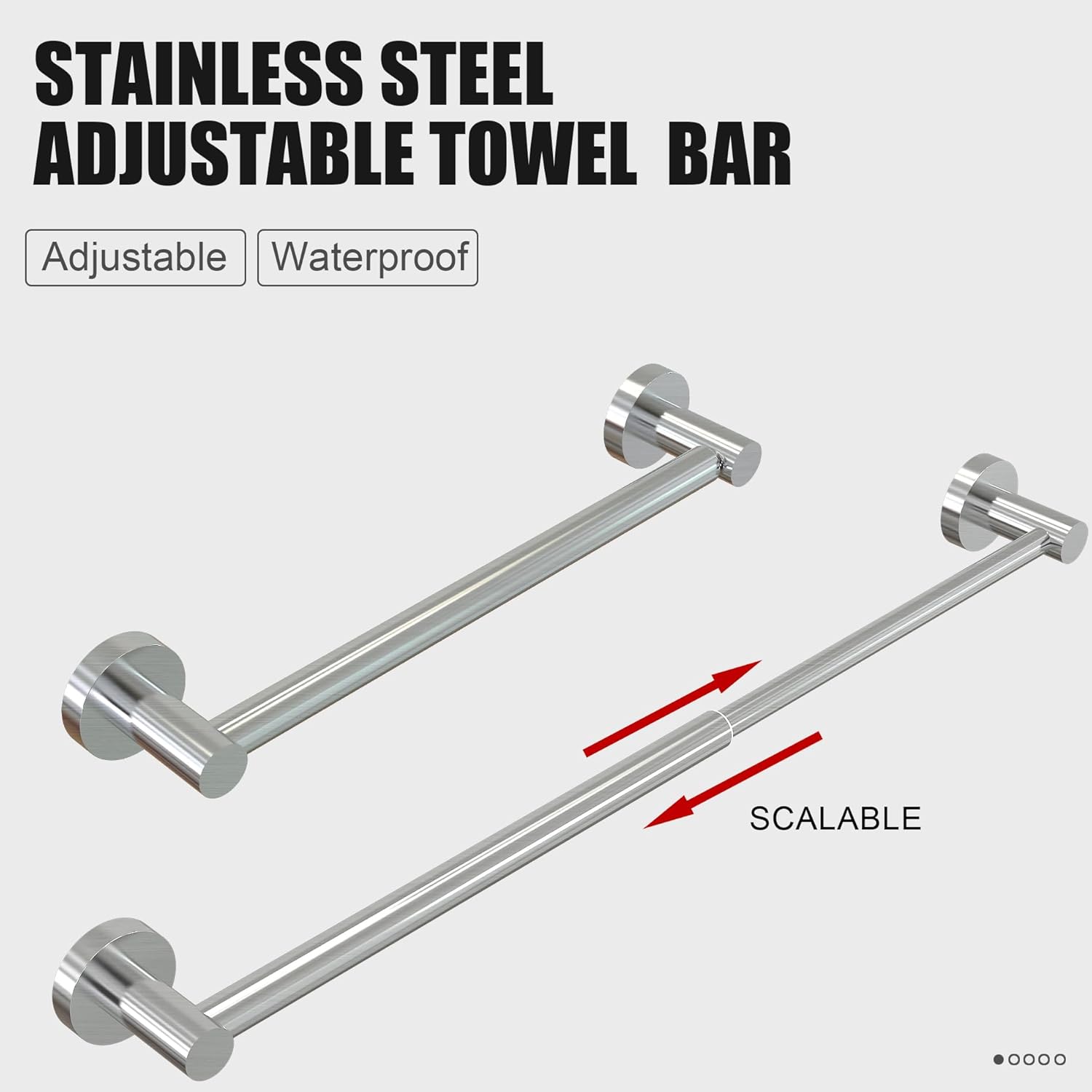 Towel Bar - Adjustable 304 Stainless Steel Holder for Bathroom (11.8inch-22.6inch) Sturdy and Rustproof Wall Mounted Rack Accessories, Silver… Silver - Image 2