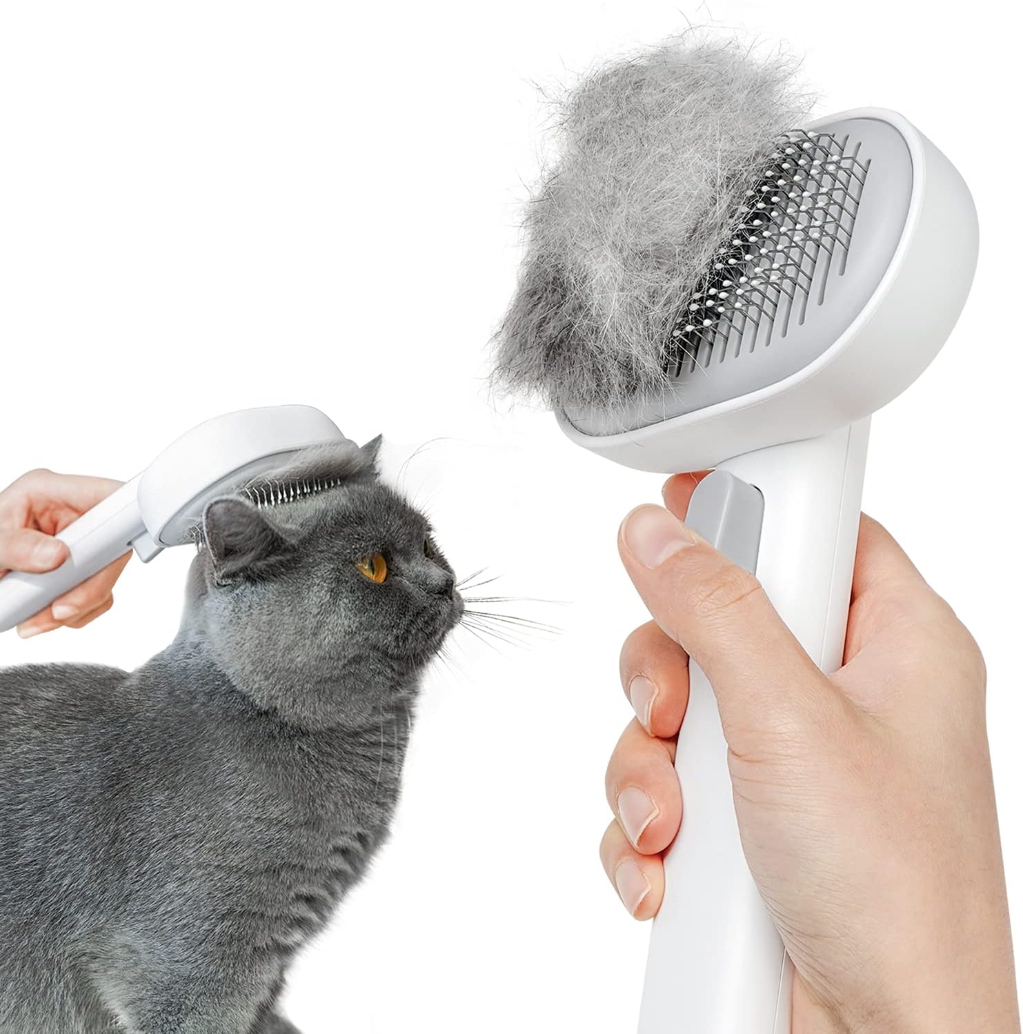 Cat Brush for Shedding, Brushes Indoor Cats, Long or Short Haired Grooming Comb Kitten Rabbit Massage Removes Loose Fur White - - Image 1