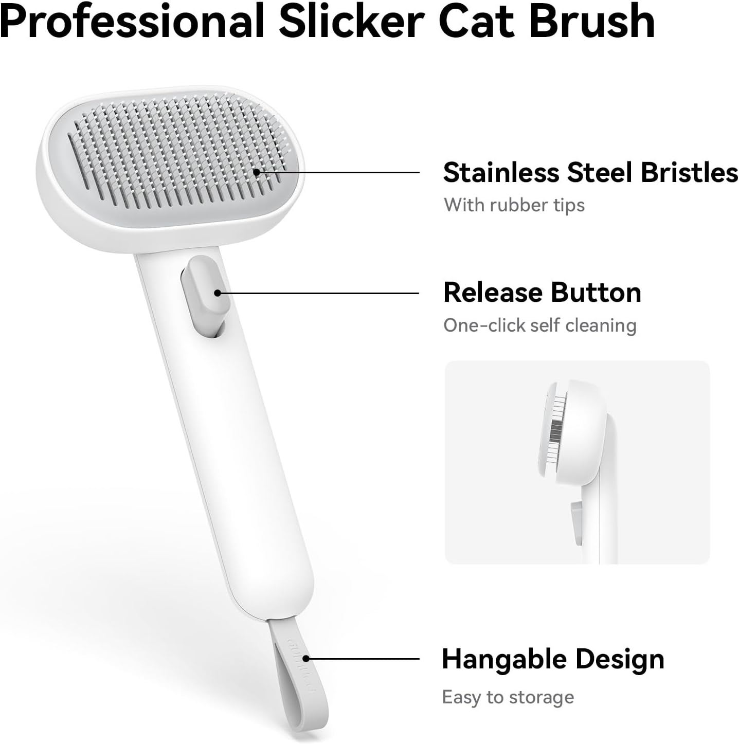Cat Brush for Shedding, Brushes Indoor Cats, Long or Short Haired Grooming Comb Kitten Rabbit Massage Removes Loose Fur White - - Image 2