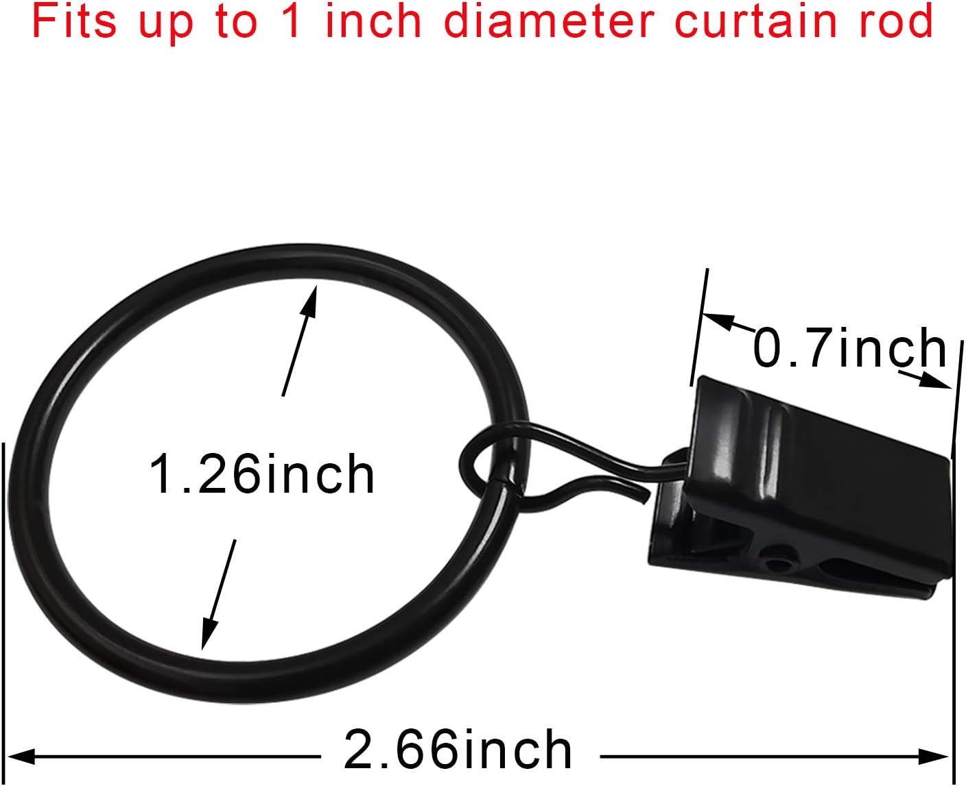 40 Pack Curtain Rings with Clips, Drapery Clips Rings, Drapes 1.26 in Interior Diameter, Fits up to 1 Rod, Black 1.26