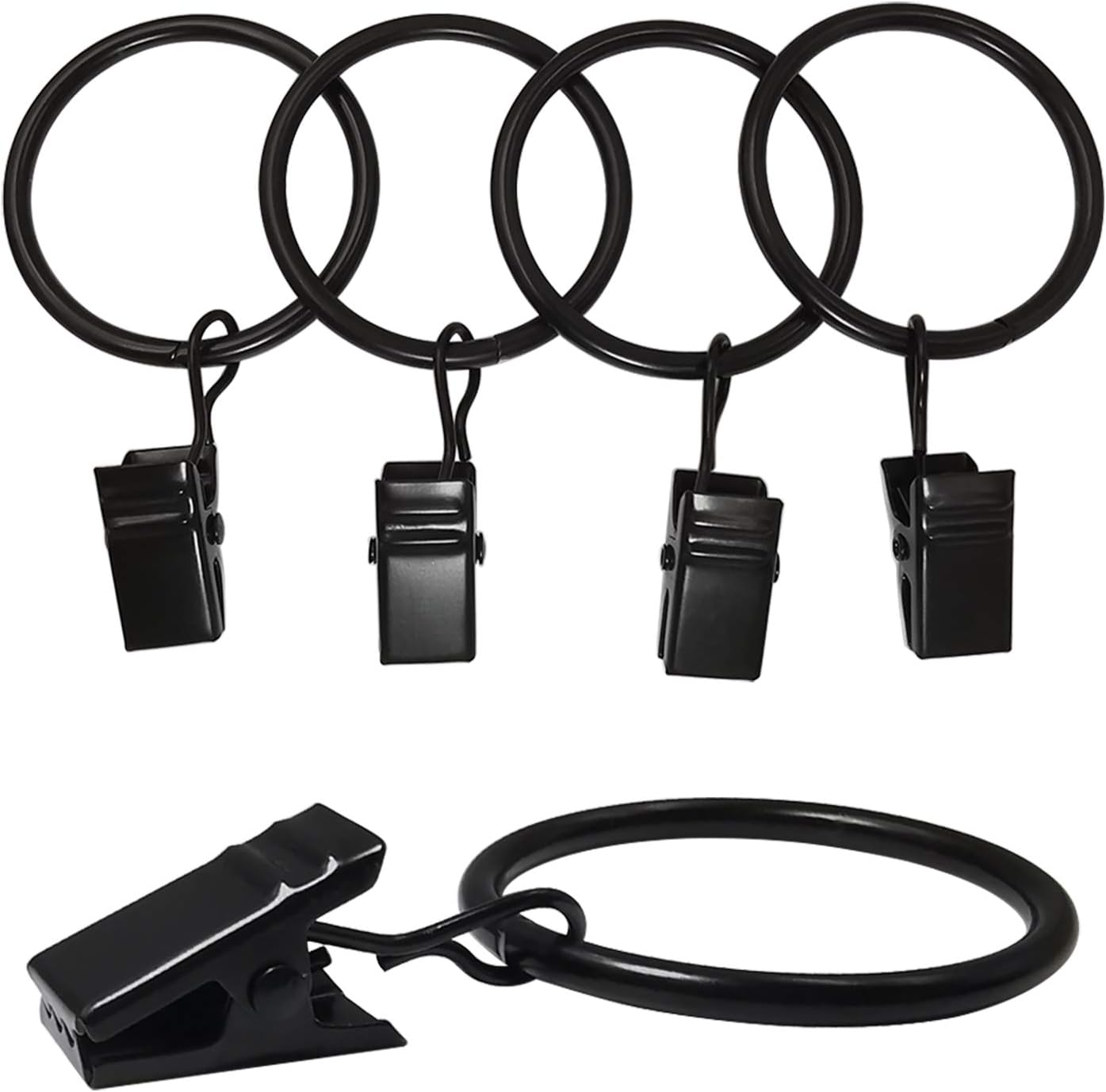 40 Pack Curtain Rings with Clips, Drapery Clips Rings, Drapes 1.26 in Interior Diameter, Fits up to 1 Rod, Black 1.26
