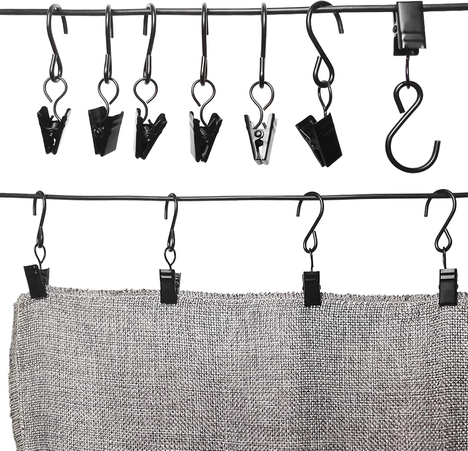 Stainless Steel S Hooks Curtain Clips, 50 Pack Hanging Party Lights Clips Hangers Gutter Photo, Art Craft Display, 2.4 Inch Long, Black Long - - Image 5