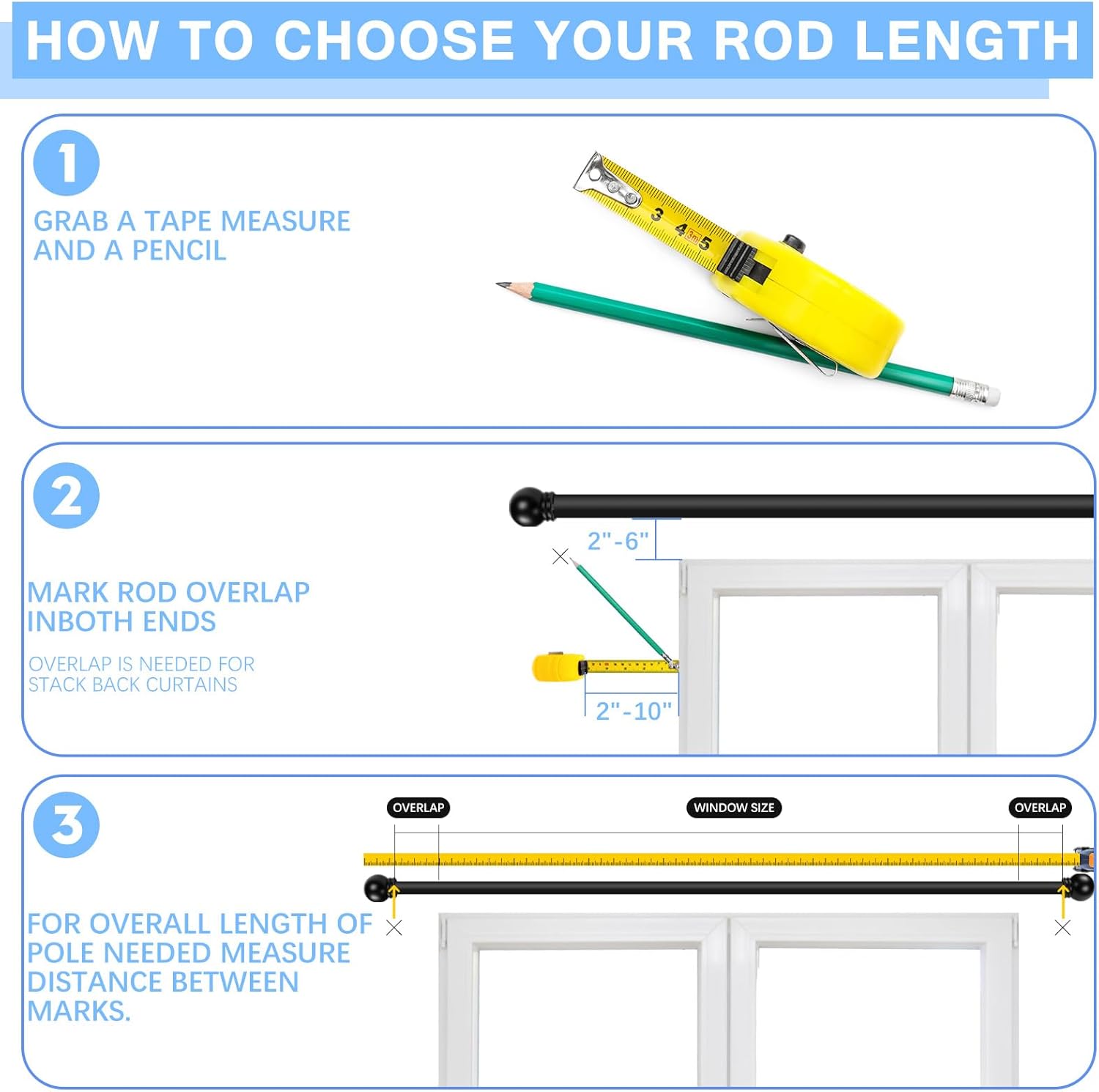 Curtain Rods for Windows 16 to 48 Inches, Rod Max Adjustable Length of 60 IN, 1