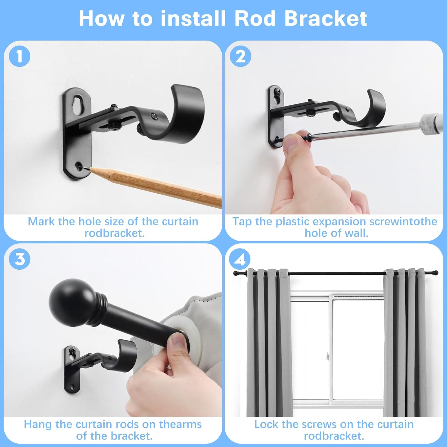 Curtain Rods for Windows 16 to 48 Inches, Rod Max Adjustable Length of 60 IN, 1