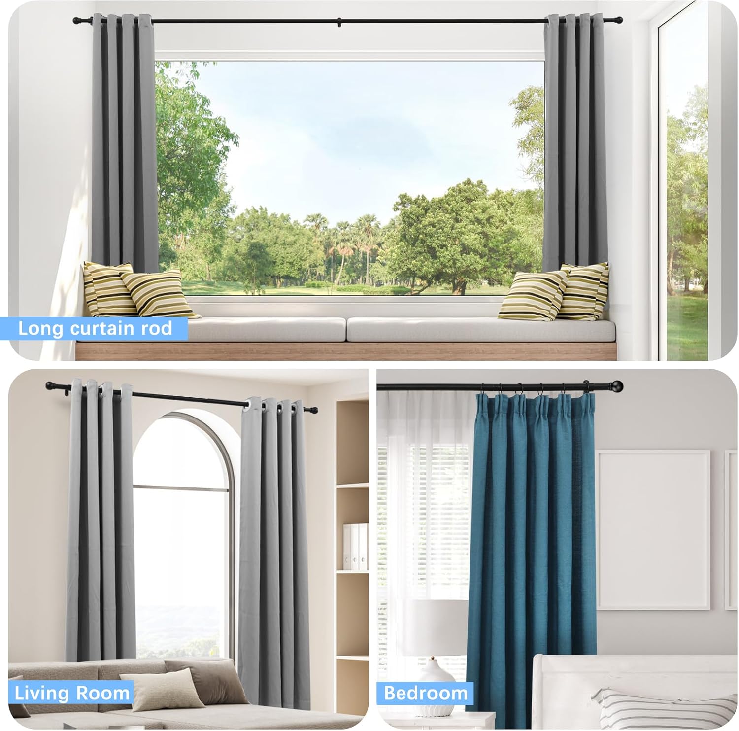 Curtain Rods for Windows 16 to 48 Inches, Rod Max Adjustable Length of 60 IN, 1