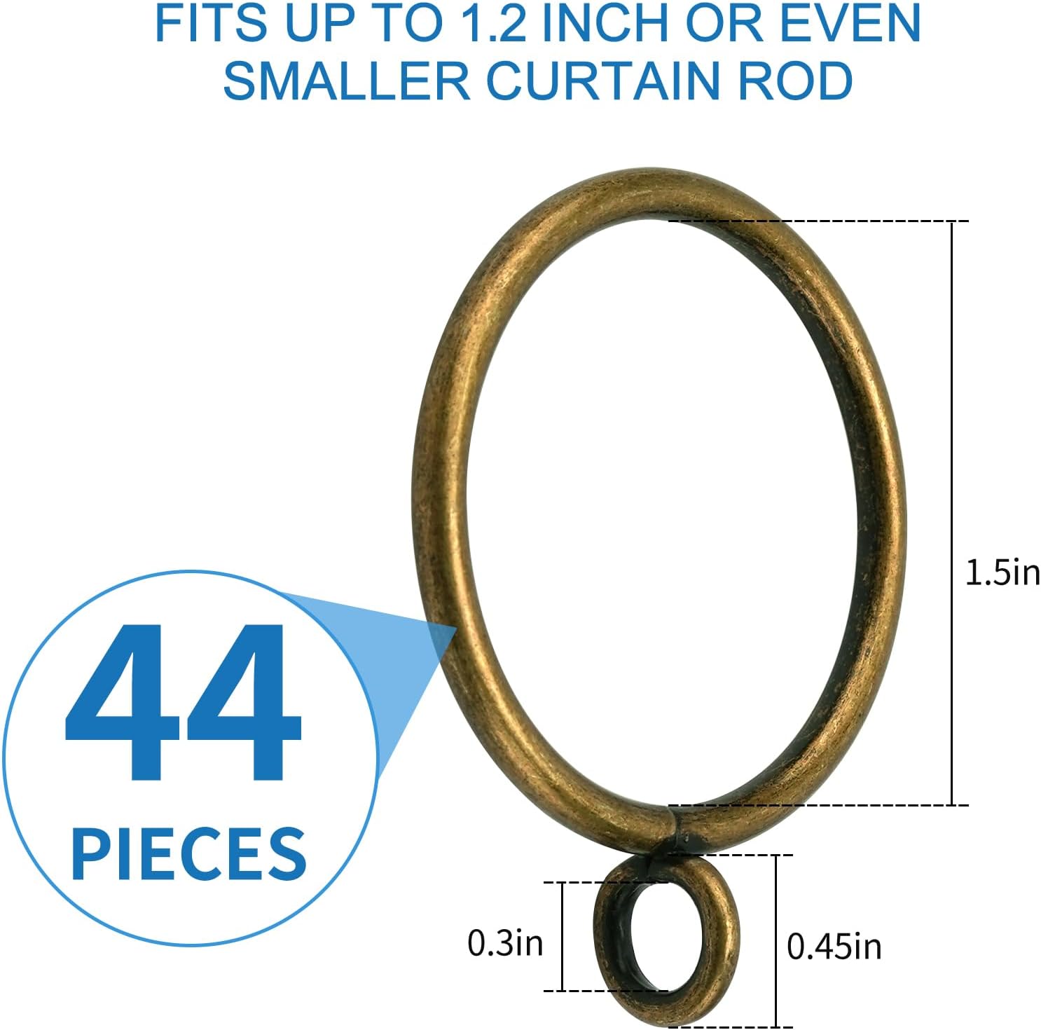 44 Pack Curtain Rings with Eyelets, Metal Drapery for Pinch Pleat Curtains, Drape Ring 1.5 Inch I D, Fits Up to 1.2 in Rod (Bronze) Antique Bronze - - Image 2
