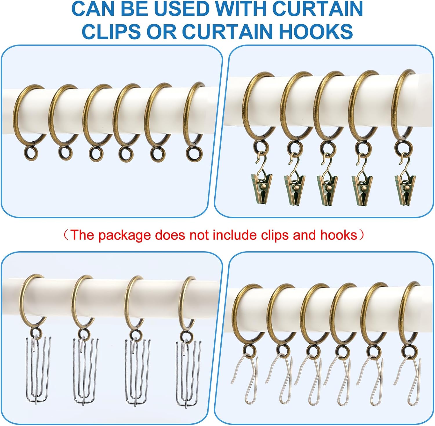 44 Pack Curtain Rings with Eyelets, Metal Drapery for Pinch Pleat Curtains, Drape Ring 1.5 Inch I D, Fits Up to 1.2 in Rod (Bronze) Antique Bronze - - Image 3