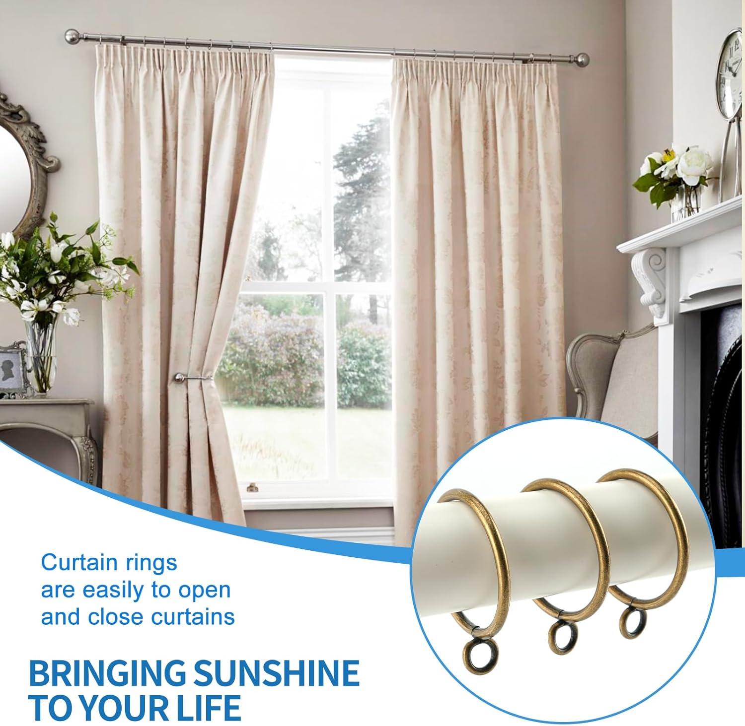 44 Pack Curtain Rings with Eyelets, Metal Drapery for Pinch Pleat Curtains, Drape Ring 1.5 Inch I D, Fits Up to 1.2 in Rod (Bronze) Antique Bronze - - Image 4