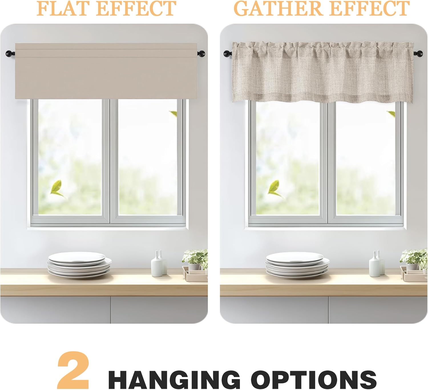 Linen Valances for Windows 1 Pcs, Light Filtering Textured Farmhouse Short Small Valance Curtains Bathroom Basement Living Room Bedroom, Rod Pocket Half Over Sink, 60Wx14L Inch 60