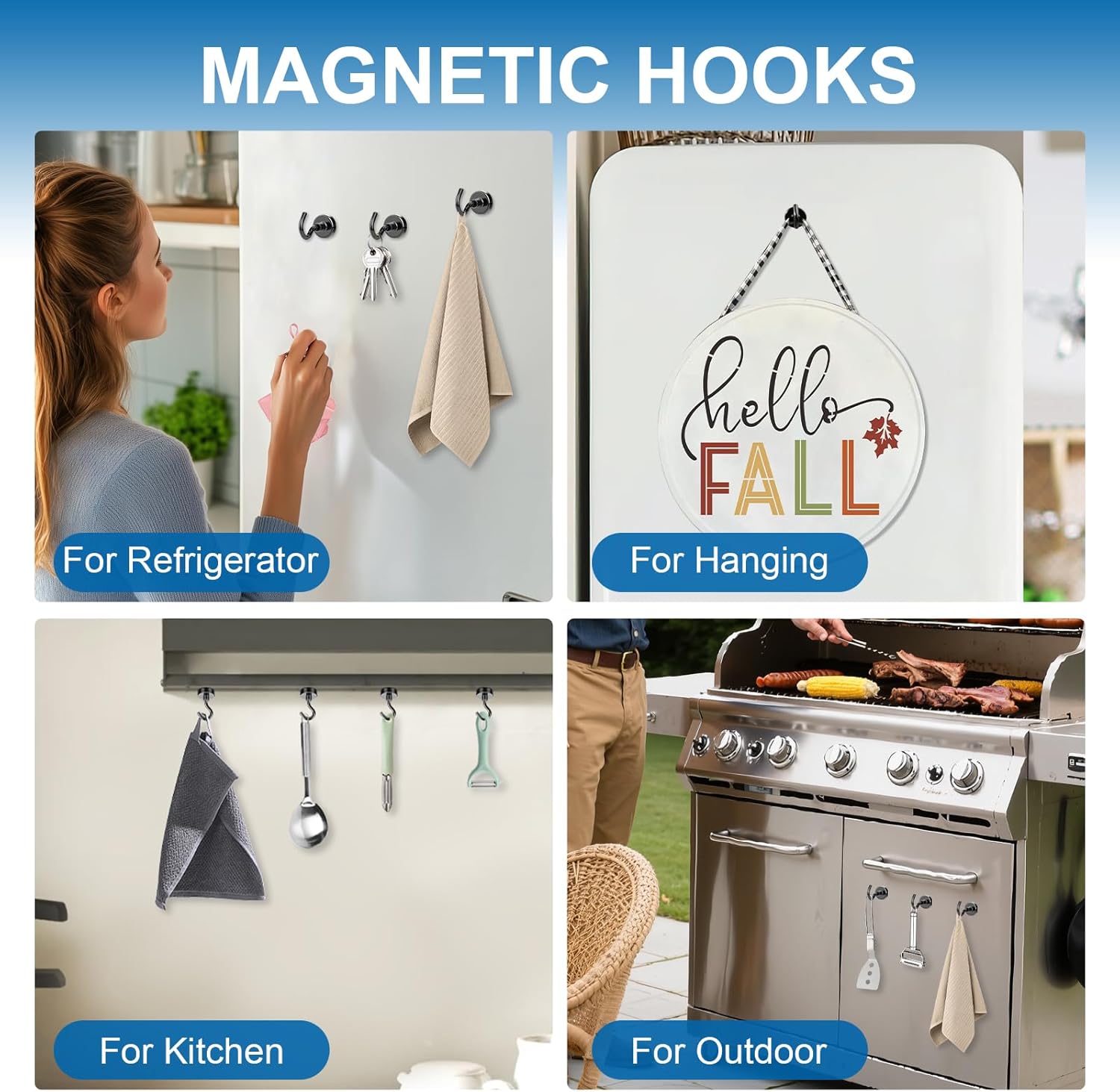Magnetic Hooks, 12 Pack 30lbs+ Magnet Hook 2026 Cruise Cabin Ship Essentials Heavy Duty Strong Magnets Refrigerator Fridge Hanging for Classroom Beach Vacation Kitchen Grills (Black) Black 0.63in x - Image 2