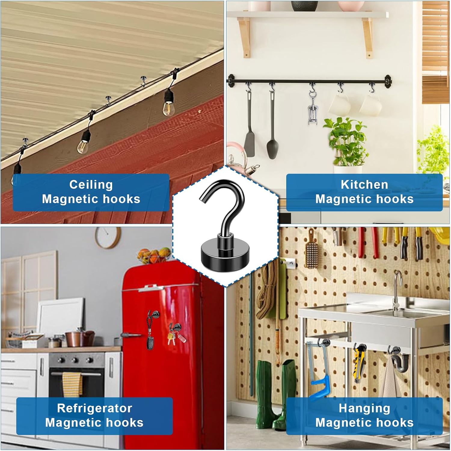 Magnetic Hooks, 12 Pack 30lbs+ Magnet Hook 2026 Cruise Cabin Ship Essentials Heavy Duty Strong Magnets Refrigerator Fridge Hanging for Classroom Beach Vacation Kitchen Grills (Black) Black 0.63in x - Image 6