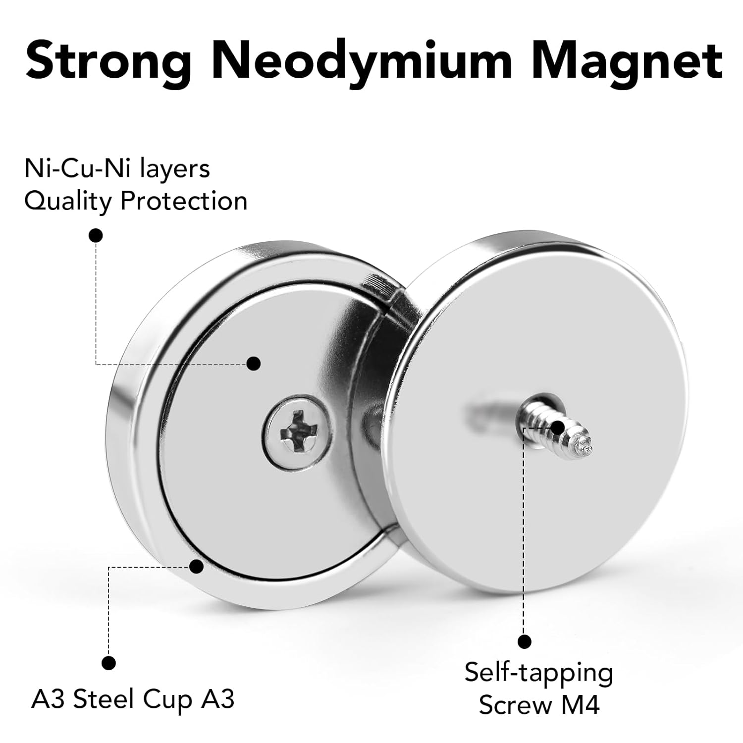 Strong Magnets, 150lb+ Waterproof Neodymium Cup Magnets with Screws for Wall Mounting,Rare Earth Magnet Holes Holding Tools Lifting, Hanging(Silver, 6 Pack) - 150lb - Image 5