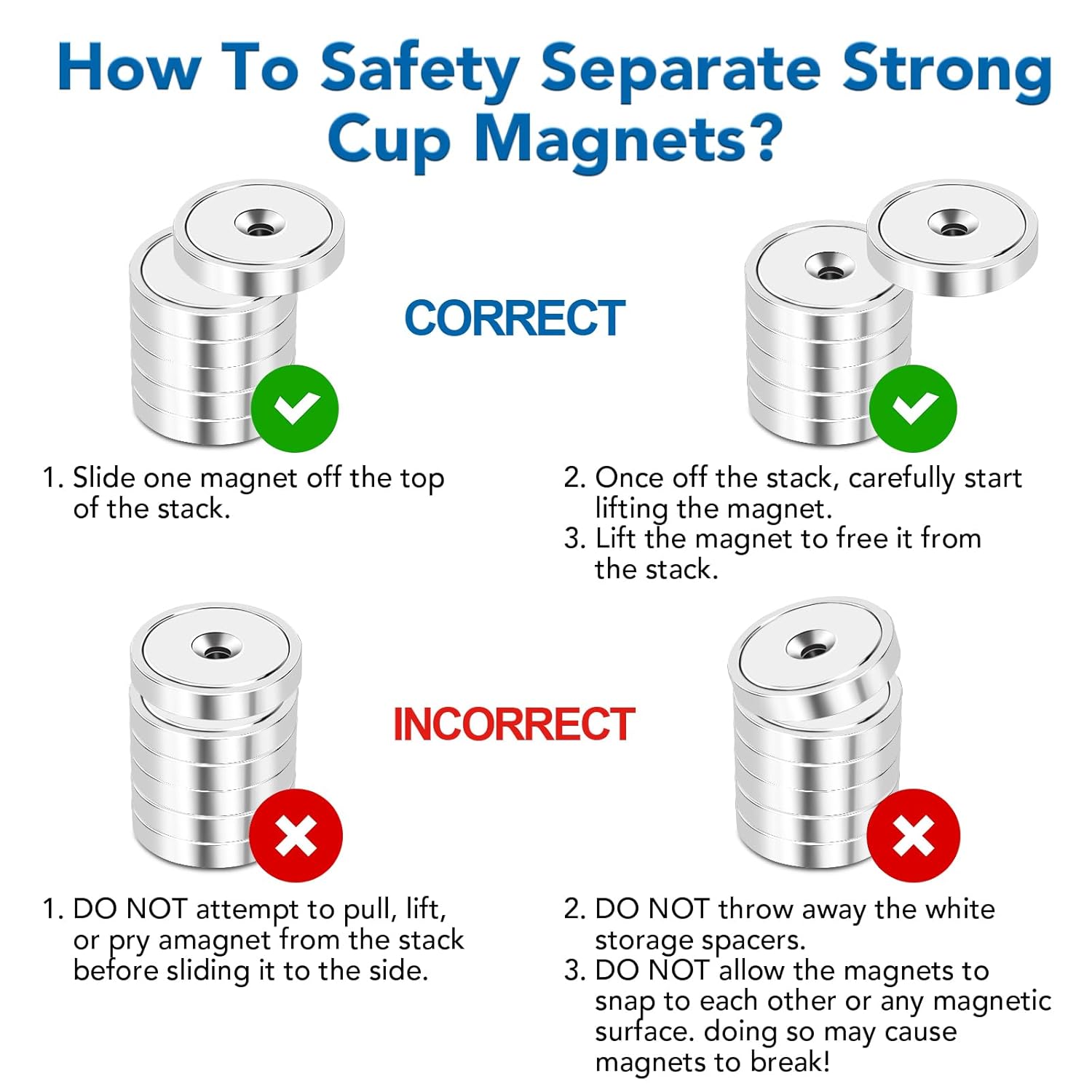 Strong Magnets, 150lb+ Waterproof Neodymium Cup Magnets with Screws for Wall Mounting,Rare Earth Magnet Holes Holding Tools Lifting, Hanging(Silver, 6 Pack) - 150lb - Image 6