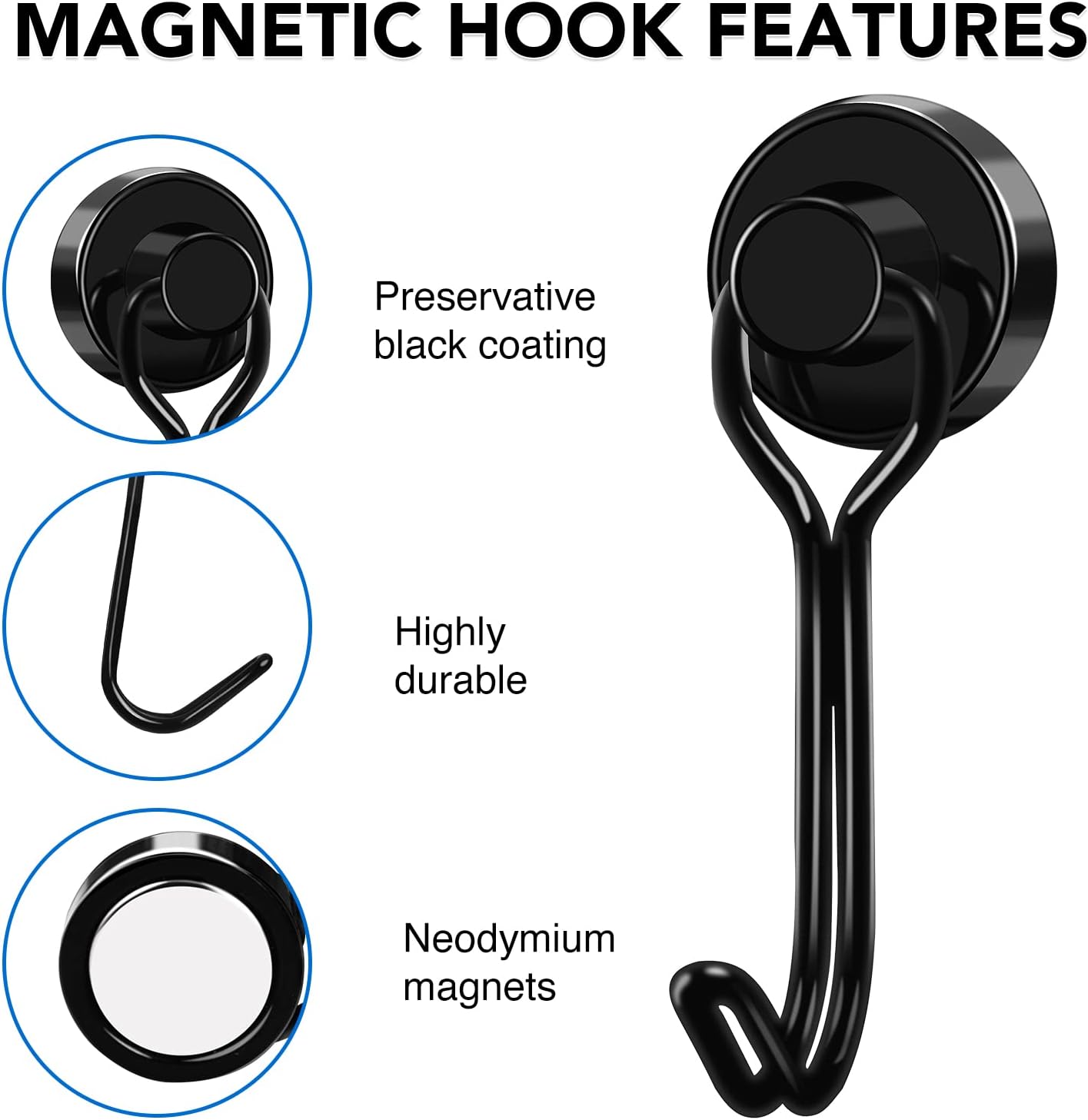 Hooks, 30lbs+ Magnetic Magnet Hook 2026 Cruise Cabin Ship Essentials Heavy Duty Strong Refrigerator Fridge Hanging for Classroom Beach Vacation Kitchen Grills Home Mug Hanger (6 Pack) Black 0.63in x - Image 5