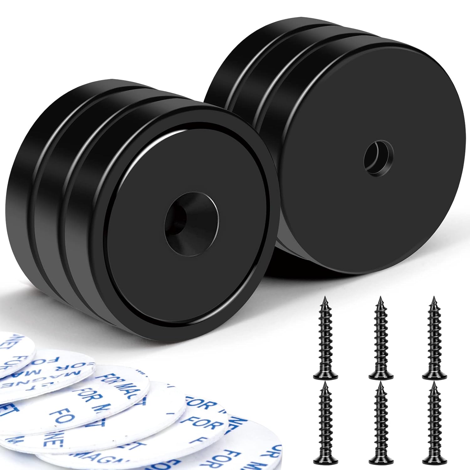Magnets with Holes, 110 lb+ Waterproof Strong Neodymium Cup Disc Screws for Wall Mounting, Lifting Tools - Pack of 6 Black 110lb-6p - Image 1