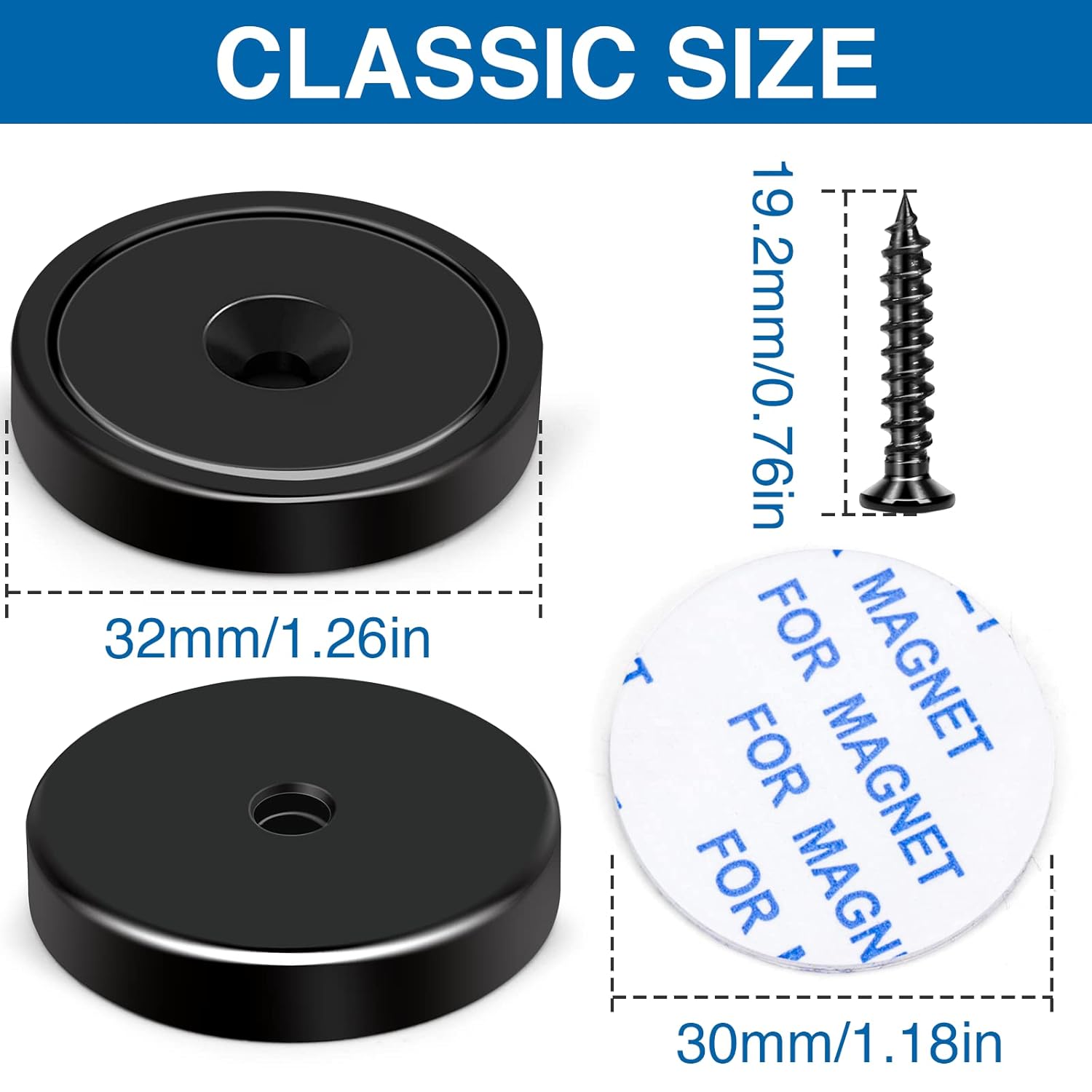 Magnets with Holes, 110 lb+ Waterproof Strong Neodymium Cup Disc Screws for Wall Mounting, Lifting Tools - Pack of 6 Black 110lb-6p - Image 2