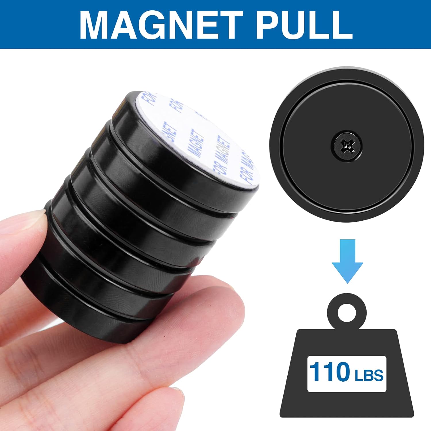 Magnets with Holes, 110 lb+ Waterproof Strong Neodymium Cup Disc Screws for Wall Mounting, Lifting Tools - Pack of 6 Black 110lb-6p - Image 3