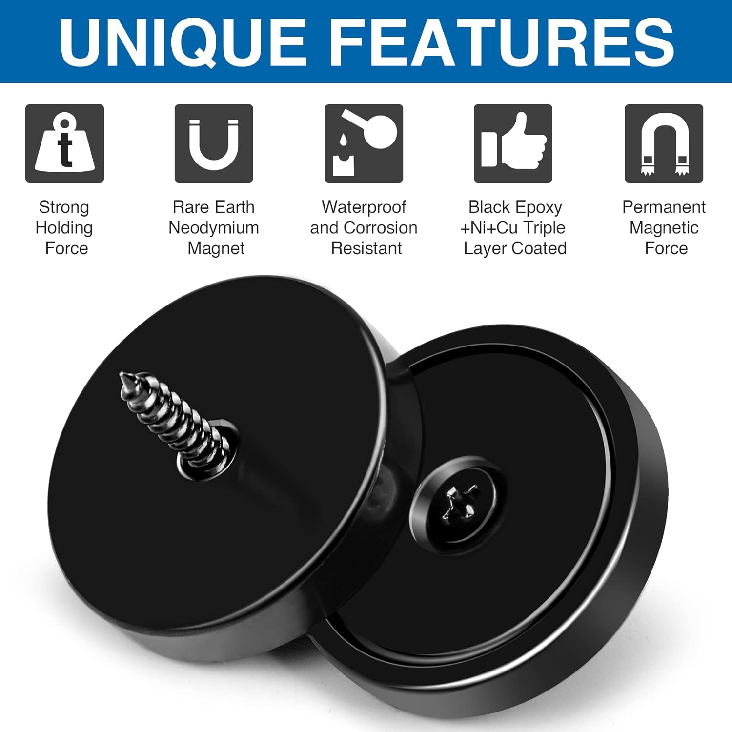 Magnets with Holes, 110 lb+ Waterproof Strong Neodymium Cup Disc Screws for Wall Mounting, Lifting Tools - Pack of 6 Black 110lb-6p - Image 4