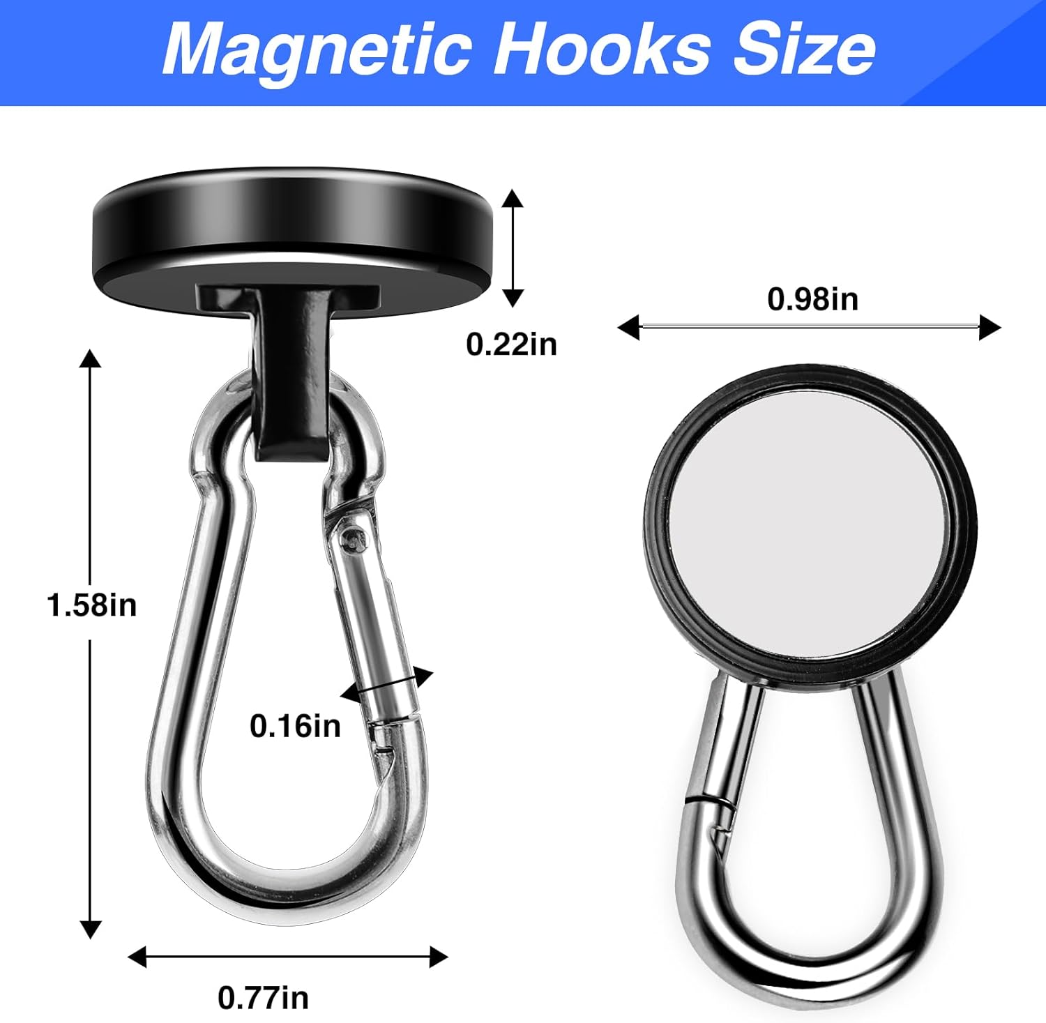 Strong Magnetic Hooks, 70LBS Hooks Heavy Duty Neodymium Magnets with Carabiner Hook, Magnet Swivel for Kitchen, Hanging, Cruise, Grill, Refrigerator - 12 Pack Black 2in x 0.98in - Image 2