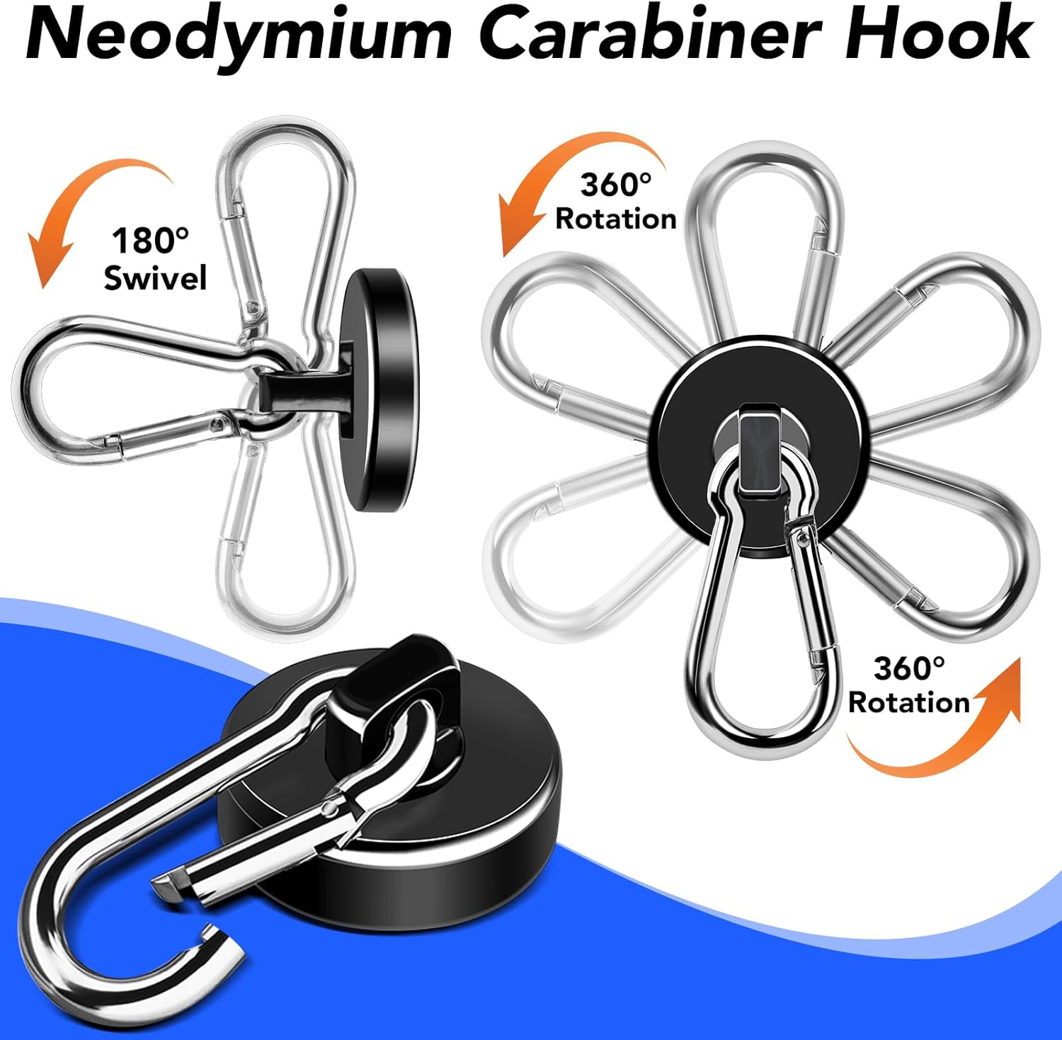 Strong Magnetic Hooks, 70LBS Hooks Heavy Duty Neodymium Magnets with Carabiner Hook, Magnet Swivel for Kitchen, Hanging, Cruise, Grill, Refrigerator - 12 Pack Black 2in x 0.98in - Image 5