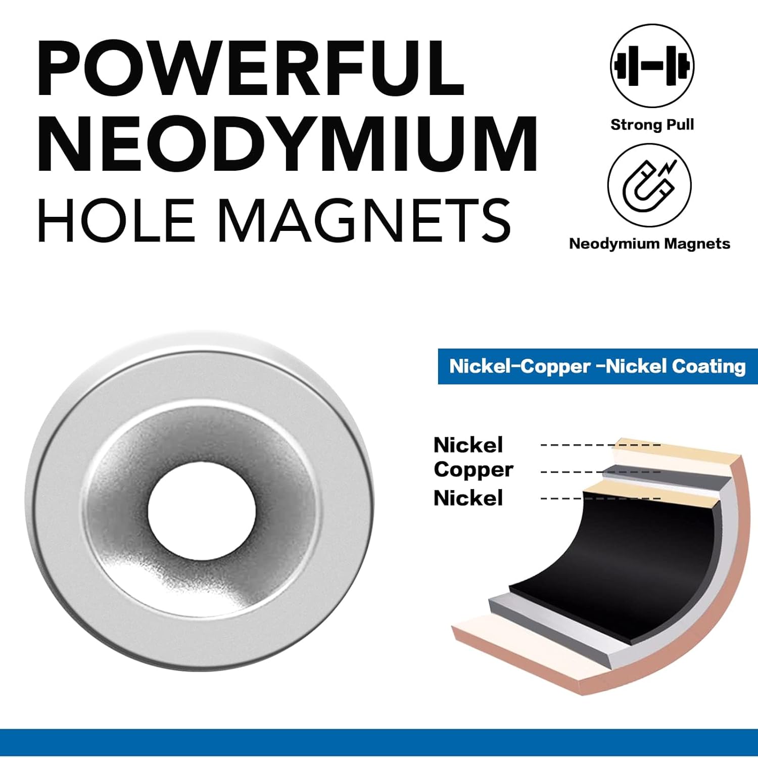 Small Round Magnets with Holes 60 Pack, Cabinet for Doors, Drawers, Rare Earth Refrigerator Magnet Fridge, Science, Cat Eye Magnet, Pinning - 0.31x0.12inch - Image 3