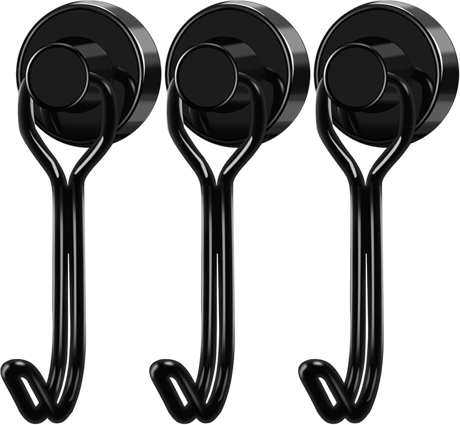 Black Magnet Hooks, 25LBS Swivel Magnetic Hooks for Hanging, Strong Cruise Cabins, Grill, Refrigerator, Kitchen, Door, Locker, Key and Calendar - Pack of 3 - Image 1