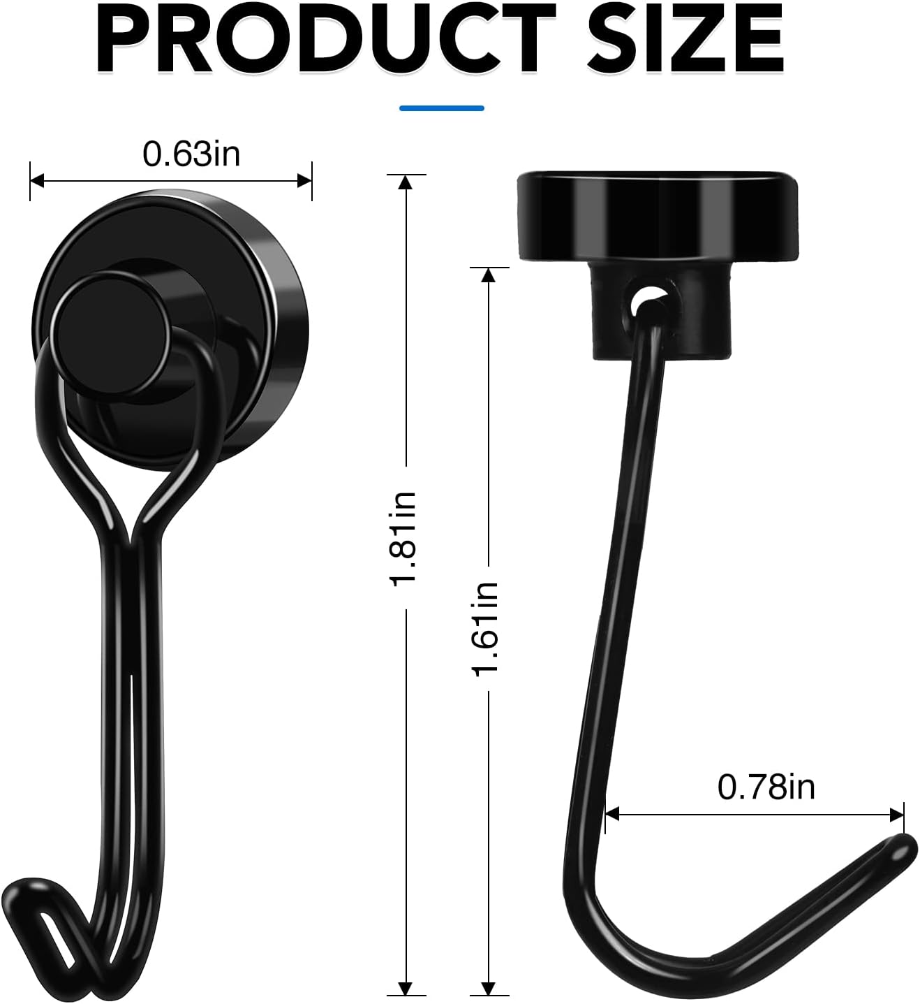 Black Magnet Hooks, 25LBS Swivel Magnetic Hooks for Hanging, Strong Cruise Cabins, Grill, Refrigerator, Kitchen, Door, Locker, Key and Calendar - Pack of 3 - Image 4