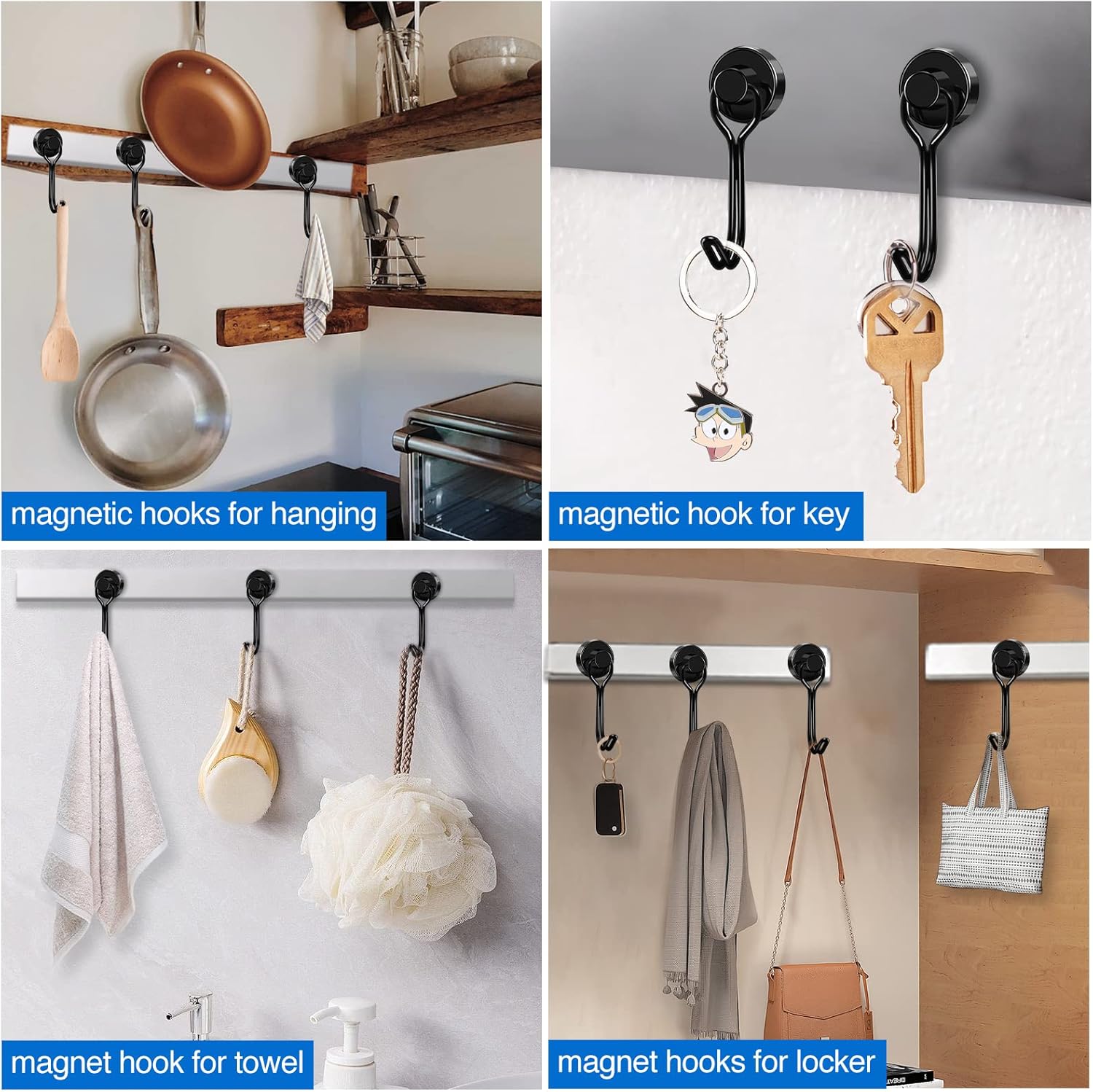 Black Magnet Hooks, 25LBS Swivel Magnetic Hooks for Hanging, Strong Cruise Cabins, Grill, Refrigerator, Kitchen, Door, Locker, Key and Calendar - Pack of 3 - Image 7