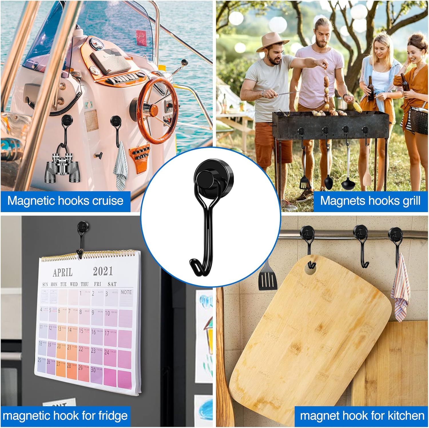 Black Magnet Hooks, 25LBS Swivel Magnetic Hooks for Hanging, Strong Cruise Cabins, Grill, Refrigerator, Kitchen, Door, Locker, Key and Calendar - Pack of 3 - Image 8