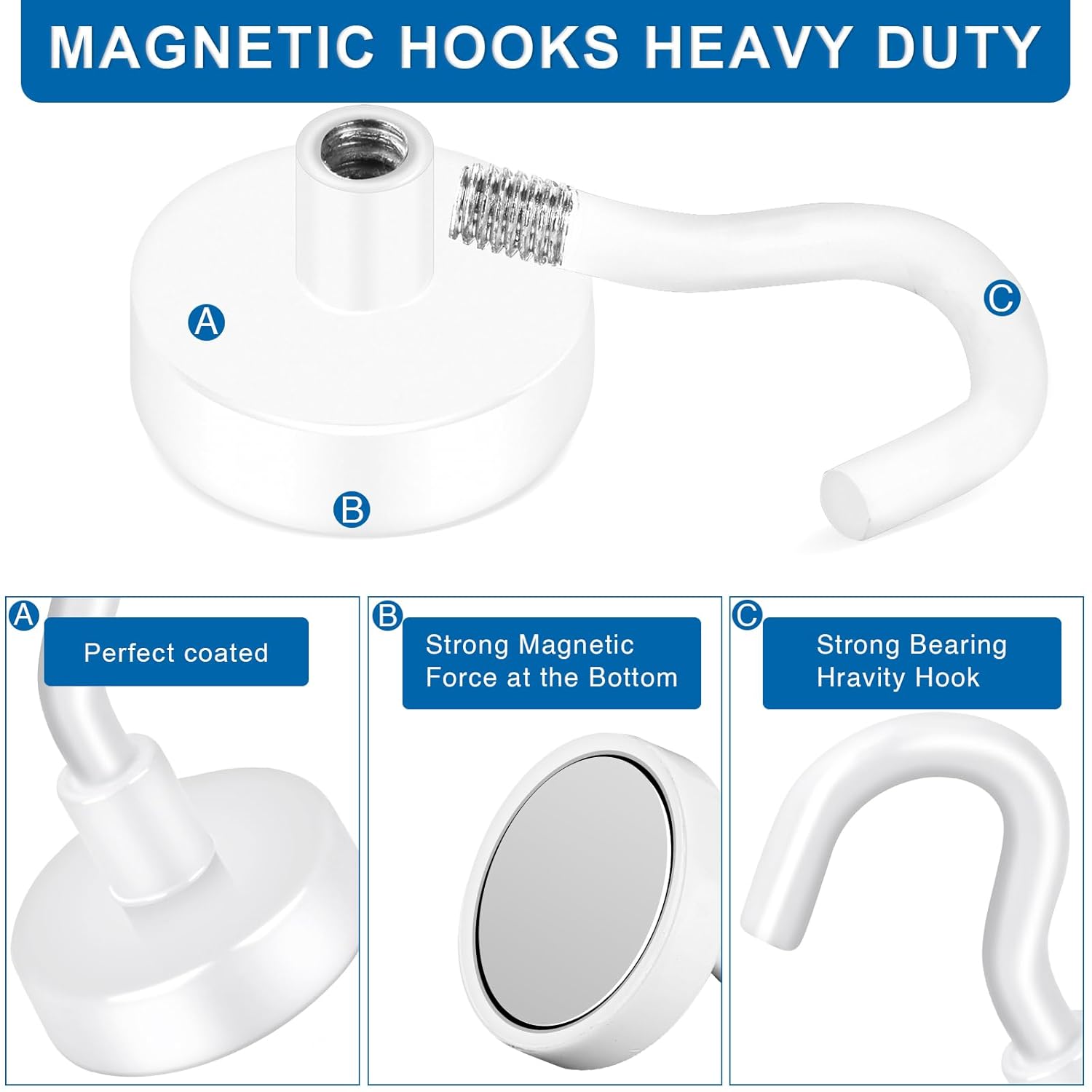 Cruise Essentials: 40Lbs White Magnets, Strong Magnetic Hooks for Hanging, 6 Pack - - Image 5