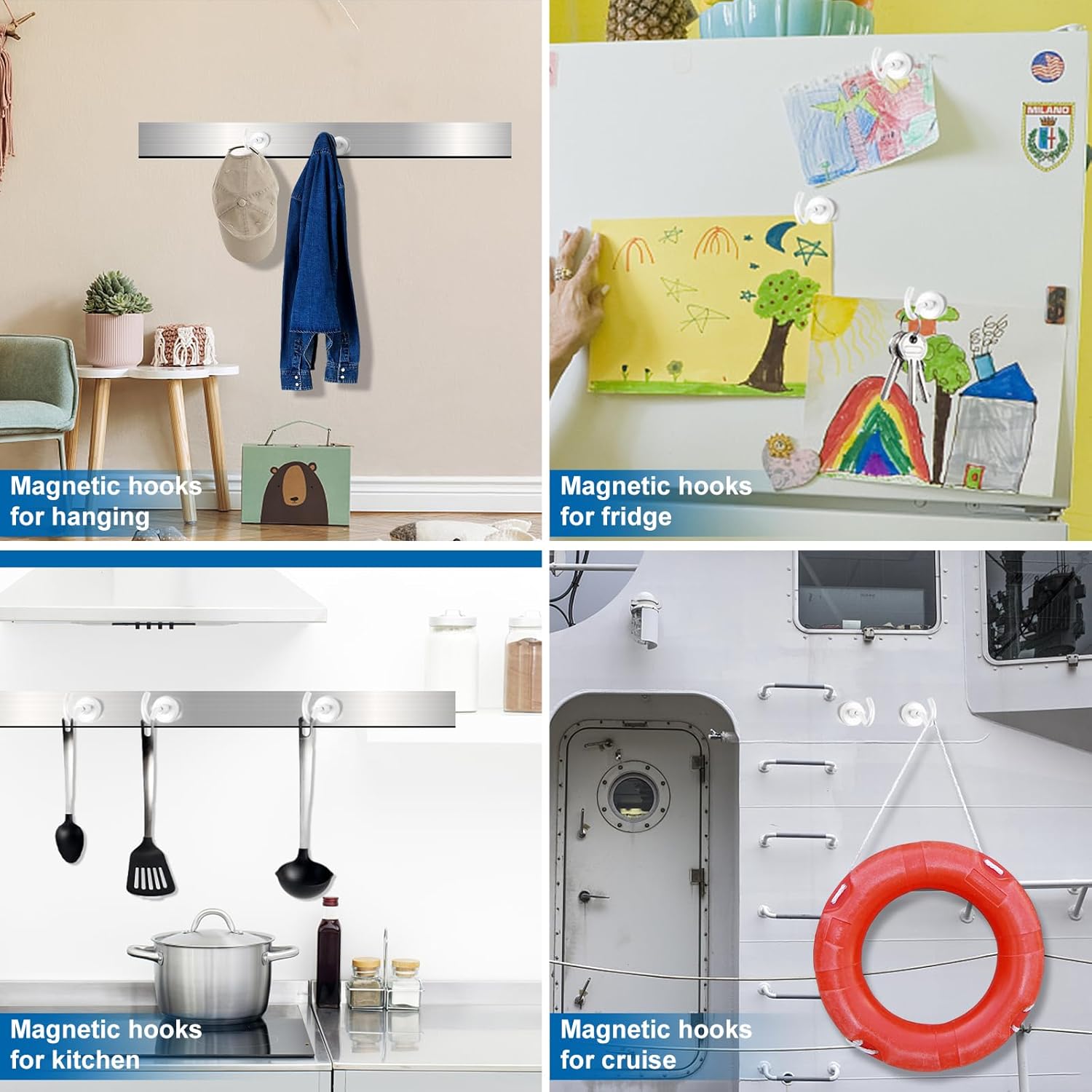 Cruise Essentials: 40Lbs White Magnets, Strong Magnetic Hooks for Hanging, 6 Pack - - Image 7