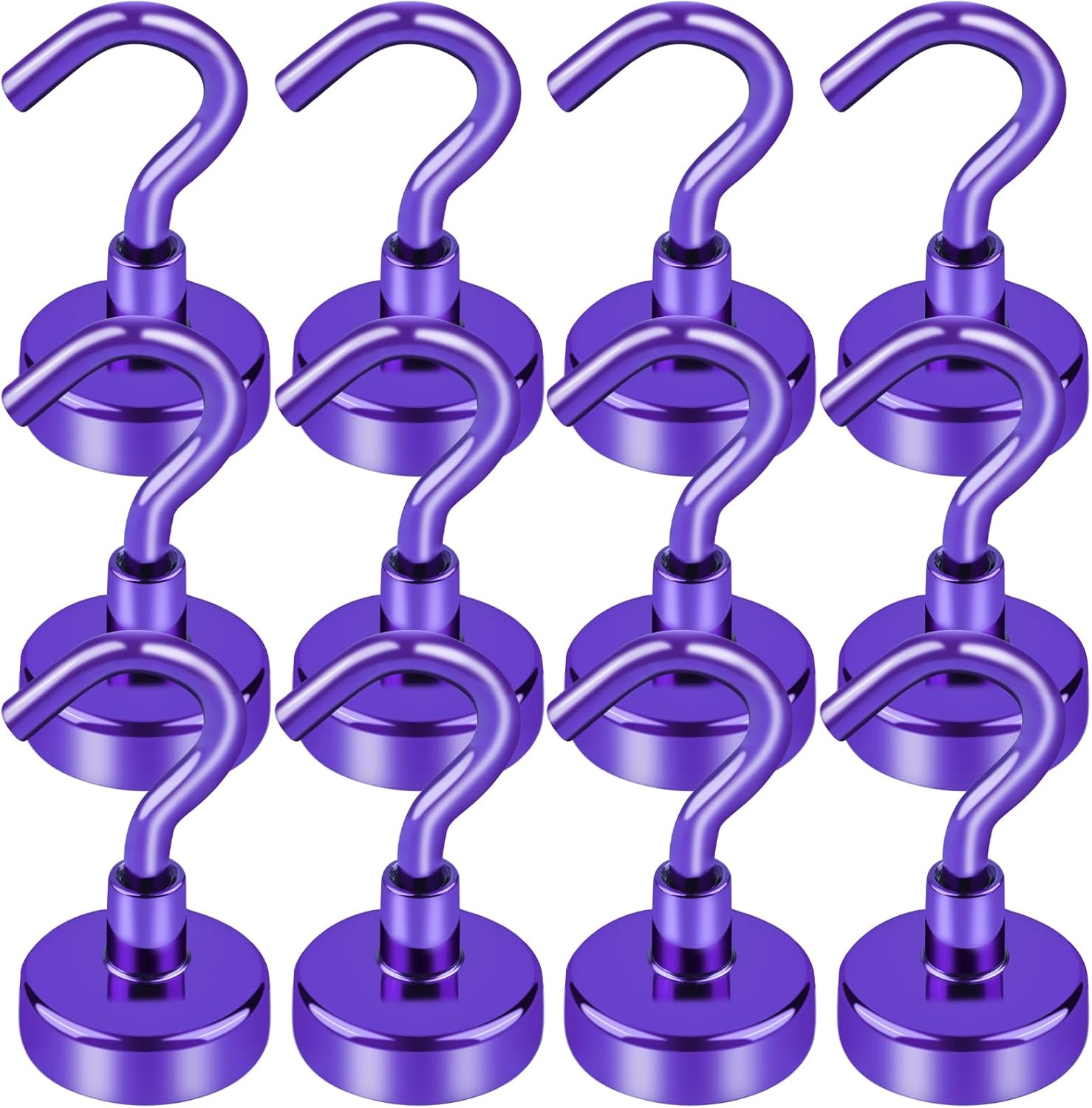 Cruise Essentials, 28lbs Magnetic Hooks for Cabins, Purple Magnets Door, Strong Hanging, Refrigerator, Celling, Grill - 12 Pack - Image 1