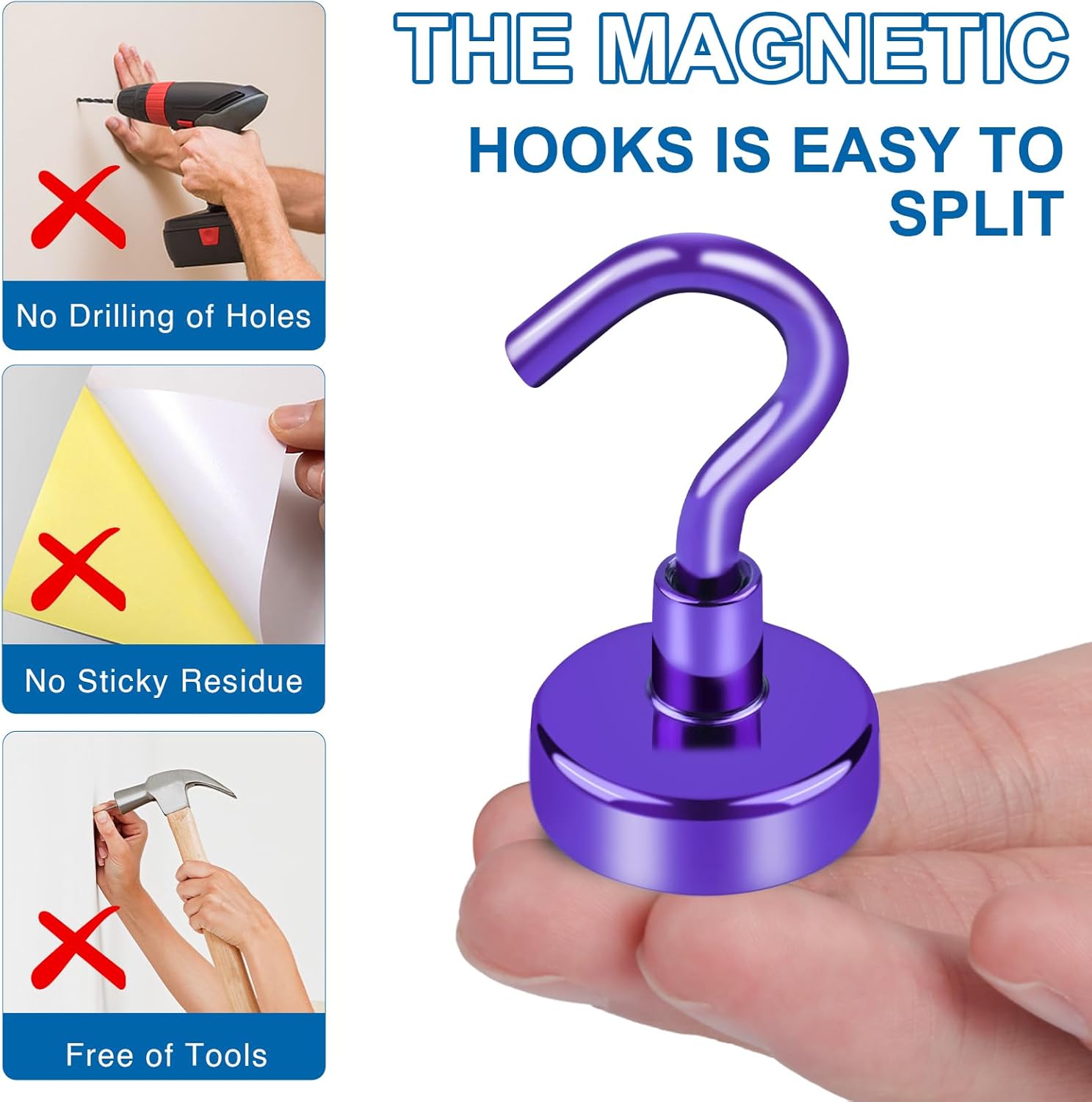 Cruise Essentials, 28lbs Magnetic Hooks for Cabins, Purple Magnets Door, Strong Hanging, Refrigerator, Celling, Grill - 12 Pack - Image 5