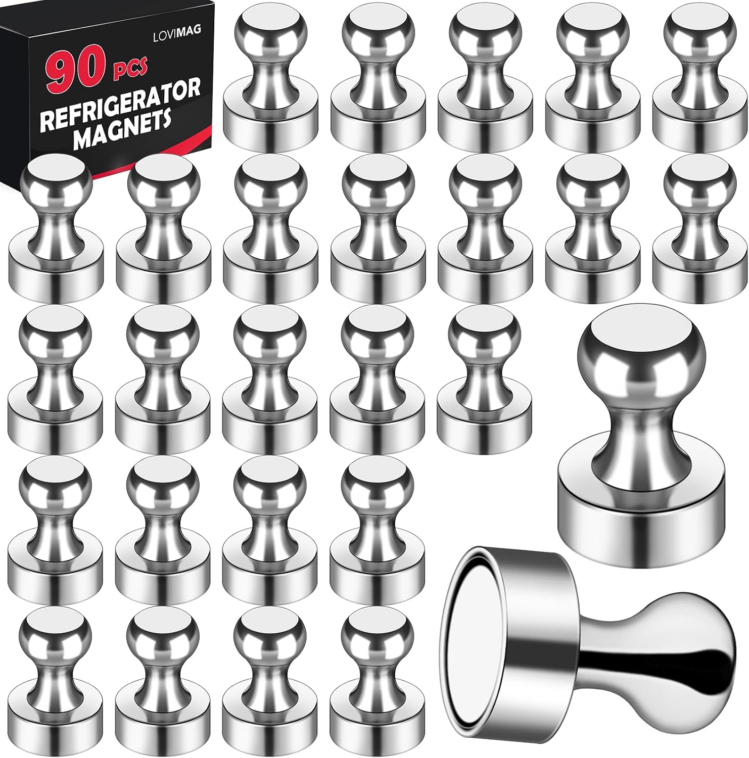 90Pcs Refrigerator Magnets - Strong Neodymium Fridge for Whiteboard, Metal Push Pin Magnets, Ideal Kitchen, Office, School - Image 1