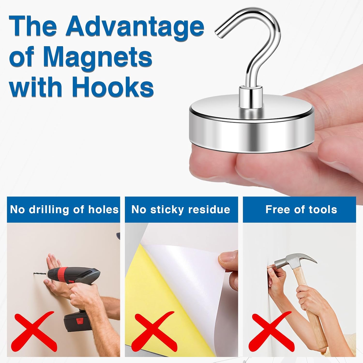 150LBS Magnetic Hooks, Strong Magnet Hooks for Hanging Heavy Duty, Neodymium Magnets with Refrigerator, Cruise Cabins, Hanging, Grill, Kitchen, Locker - 2 Pack, 150lbs-2p - Image 5