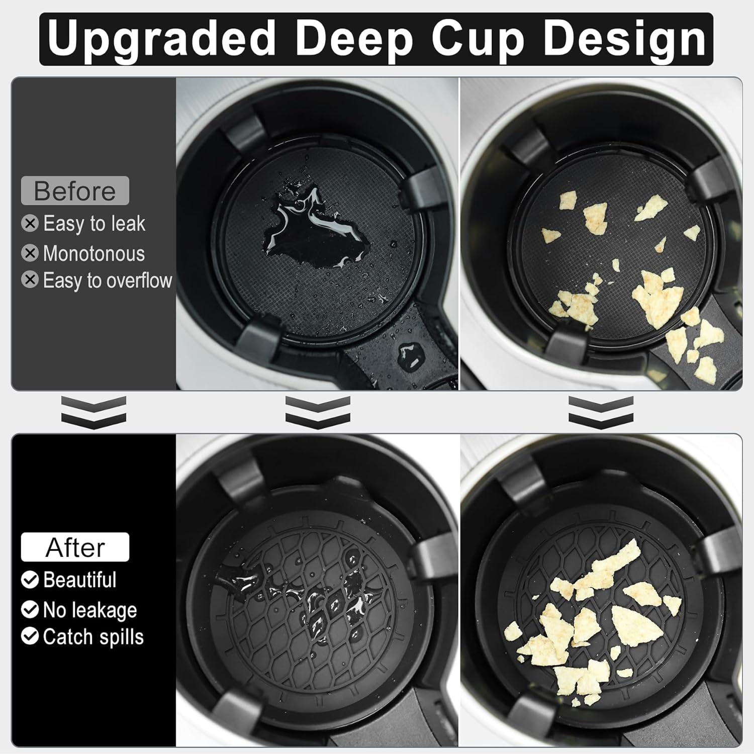 Car Cup Holder Coaster, Silicone Insert, Universal Non-Slip Holders, Accessories Interior for Women and Man Sets 4 Pack Black - - Image 5