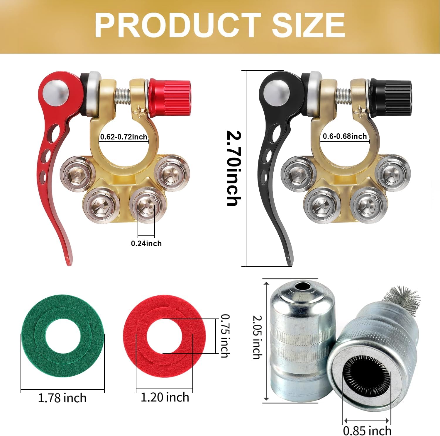 Car Battery Terminal Connector, 4 Way Positive and Negative Pole Quick Release Clip, Applicable to SAE/JIS A Type Post, Compatible with Cars, Trucks More（Gold-A） Way-Gold-A - - Image 2