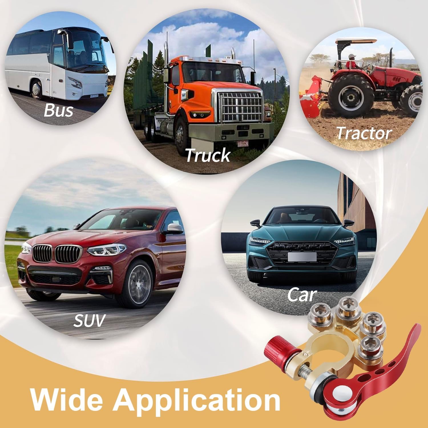 Car Battery Terminal Connector, 4 Way Positive and Negative Pole Quick Release Clip, Applicable to SAE/JIS A Type Post, Compatible with Cars, Trucks More（Gold-A） Way-Gold-A - - Image 5