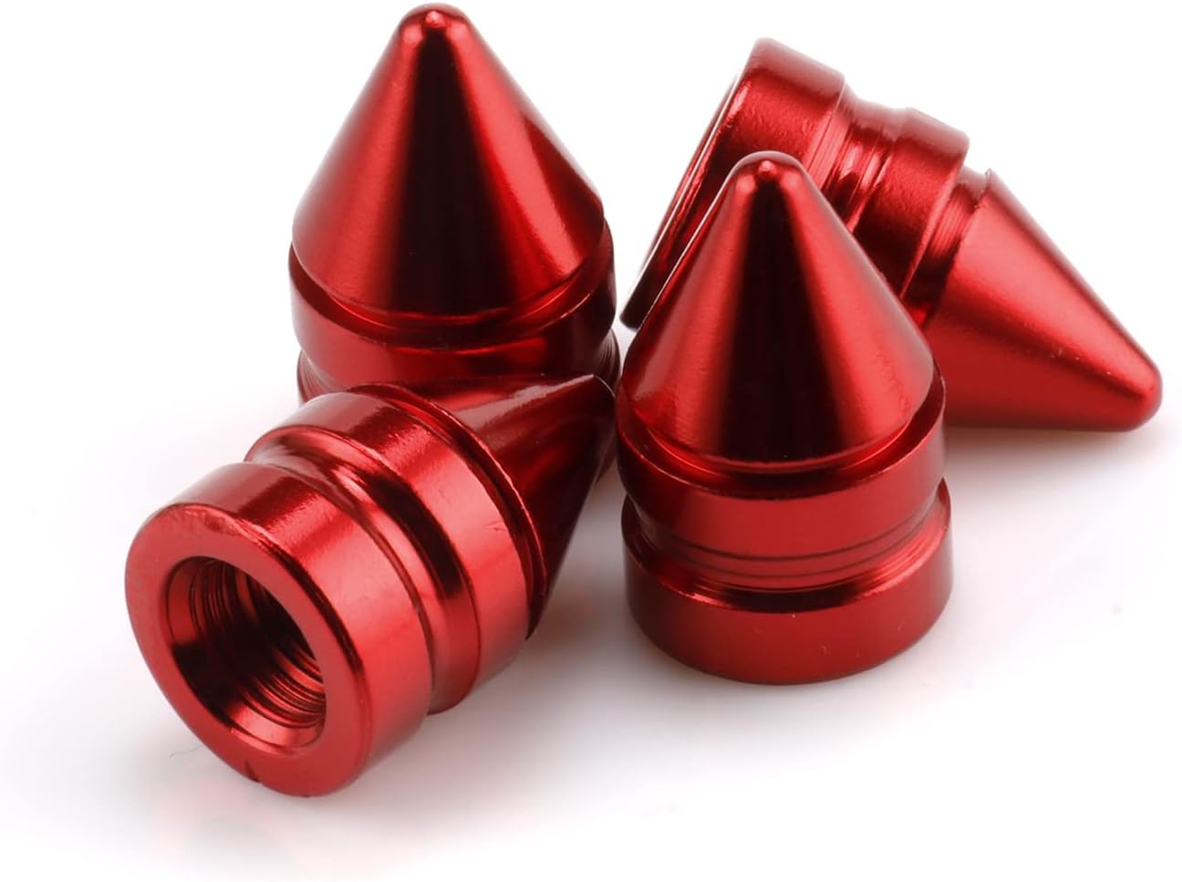 Car Tire Valve Caps, 4 Pieces of Universal Aluminum Alloy Trim Accessories Dust Covers for Cars, Trucks, SUVs and Motorcycles(Red) Red - - Image 1