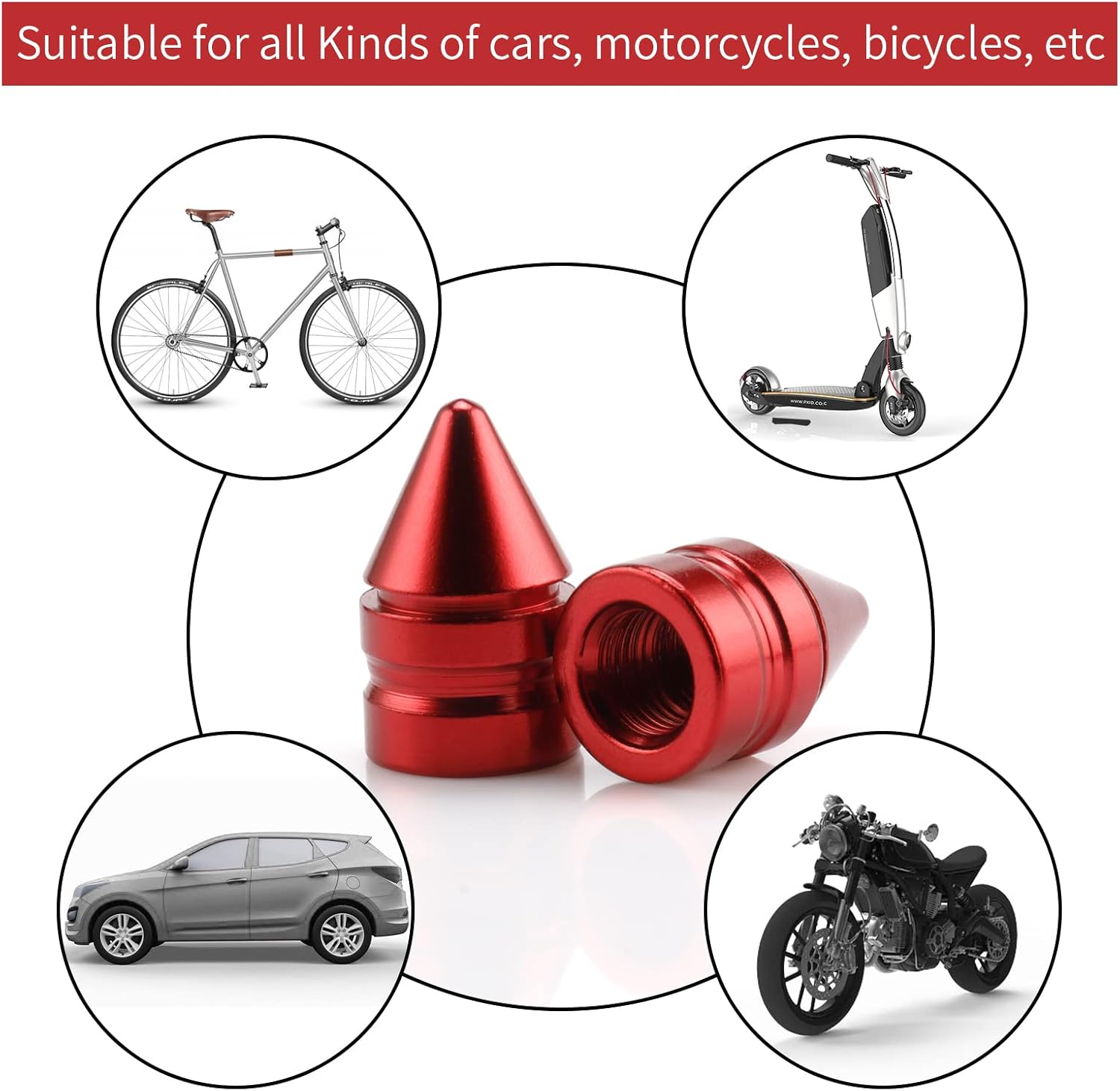 Car Tire Valve Caps, 4 Pieces of Universal Aluminum Alloy Trim Accessories Dust Covers for Cars, Trucks, SUVs and Motorcycles(Red) Red - - Image 4