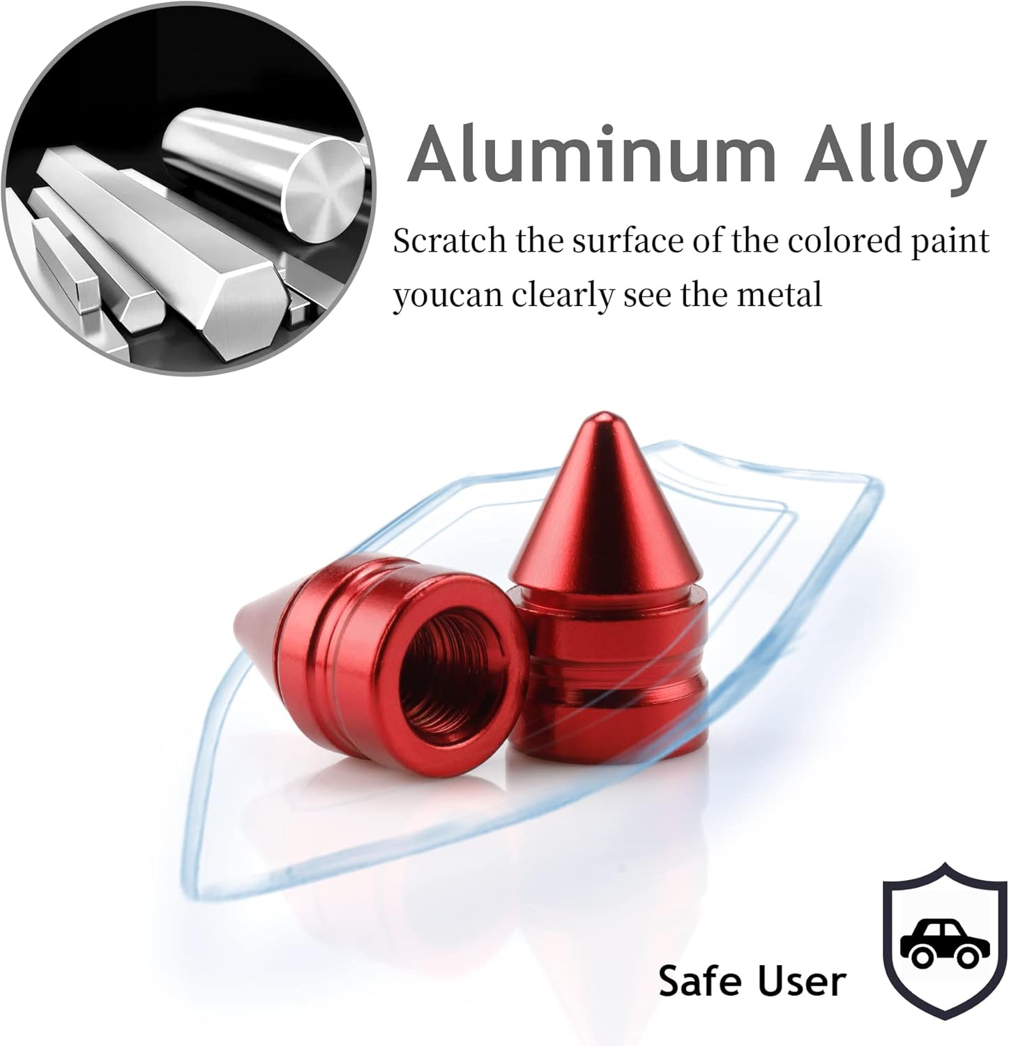 Car Tire Valve Caps, 4 Pieces of Universal Aluminum Alloy Trim Accessories Dust Covers for Cars, Trucks, SUVs and Motorcycles(Red) Red - - Image 6