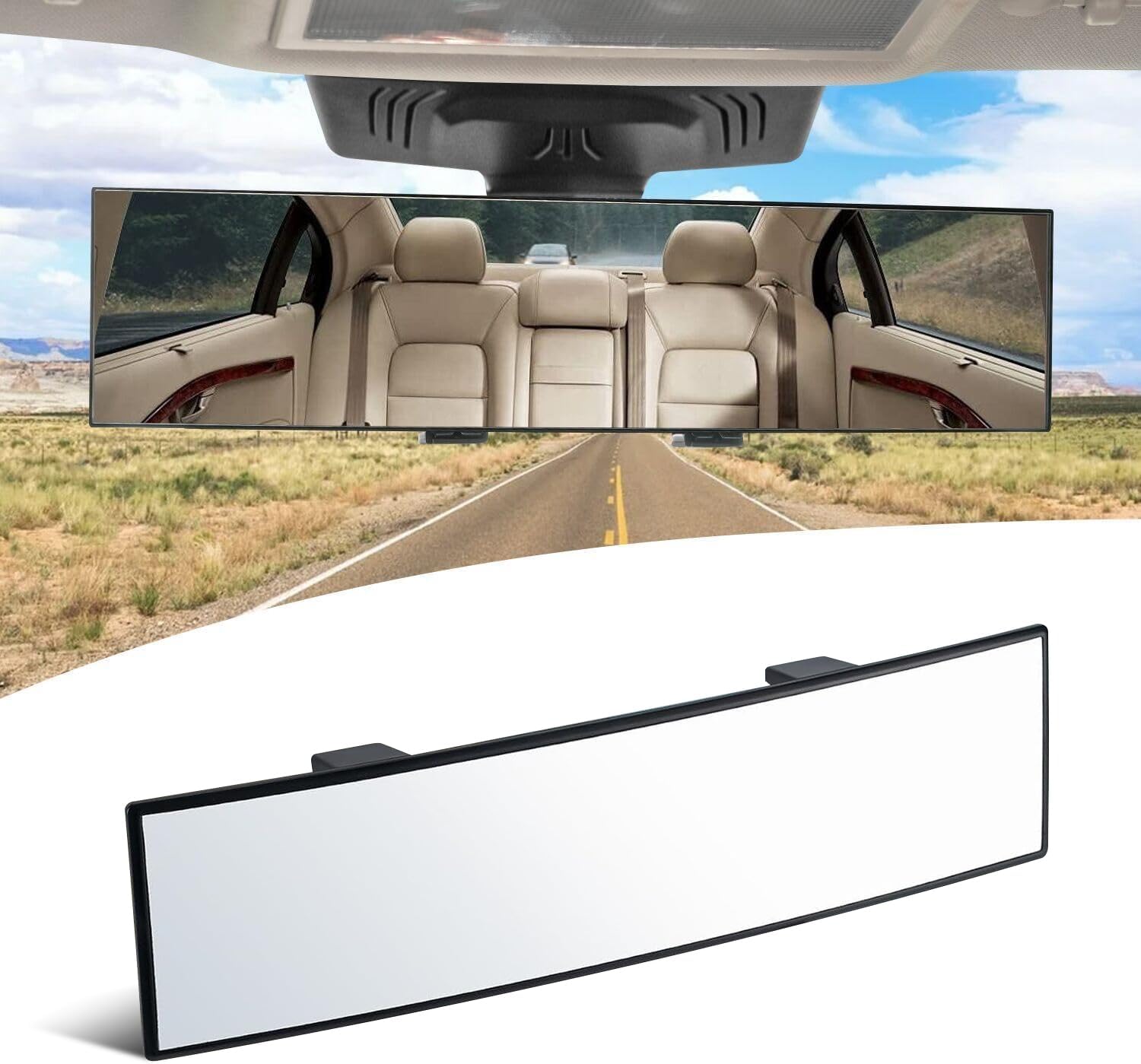 Interior Rearview Mirrors, Universal Panoramic Car Rear View Mirror Accessories, Wide Angle Reduce Blind Spot Effectively for Car, Jeep, Truck, Motorcycle, Tractor, ARB, ATV, SUV, RV Basic version - - Image 1