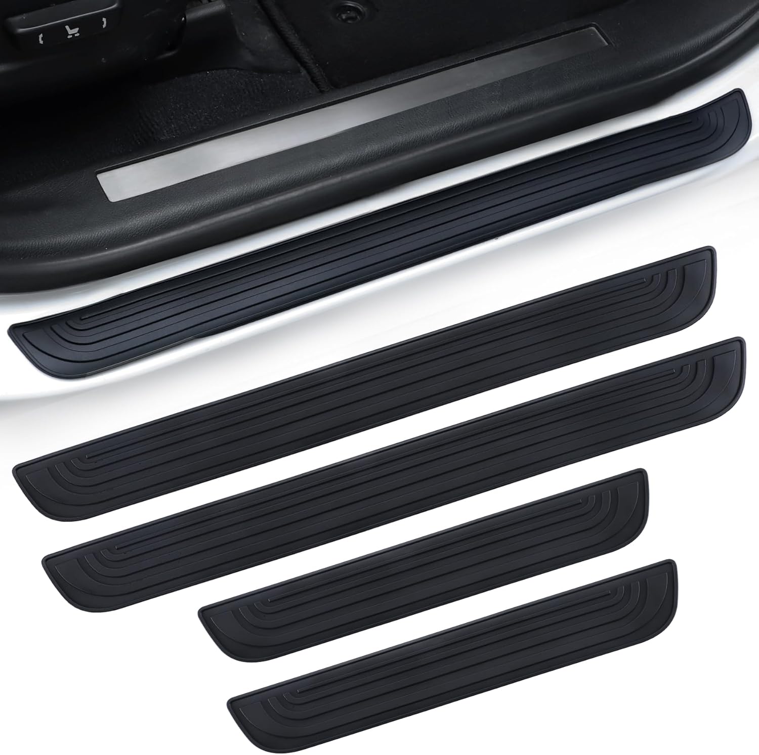 Car Door Threshold Protection, 4PCS Edge Step Dust Shield Cover, Width 23.6x2.36inch Car/SUV Universal Rubber Scratch Resistant Exterior Accessories (Black) Black - Image 1