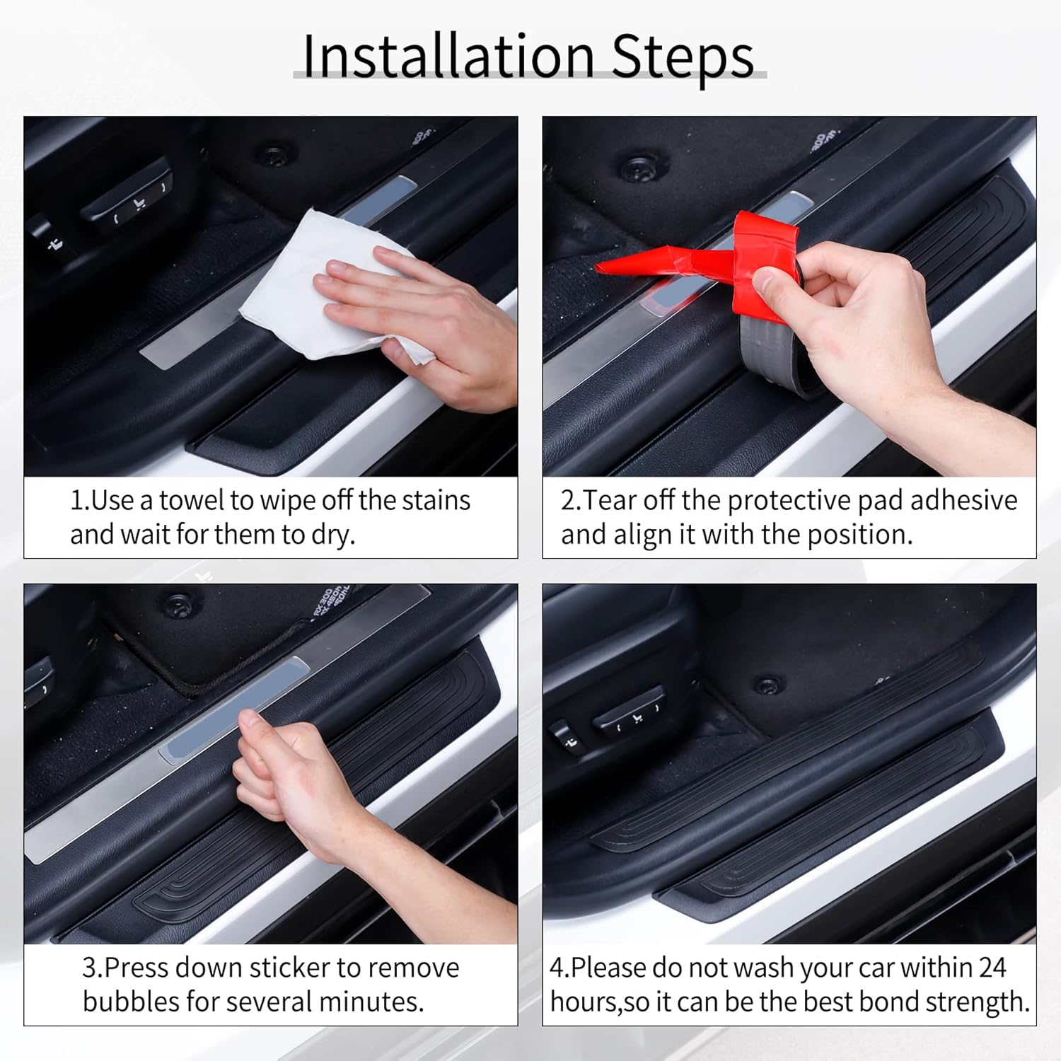 Car Door Threshold Protection, 4PCS Edge Step Dust Shield Cover, Width 23.6x2.36inch Car/SUV Universal Rubber Scratch Resistant Exterior Accessories (Black) Black - Image 4