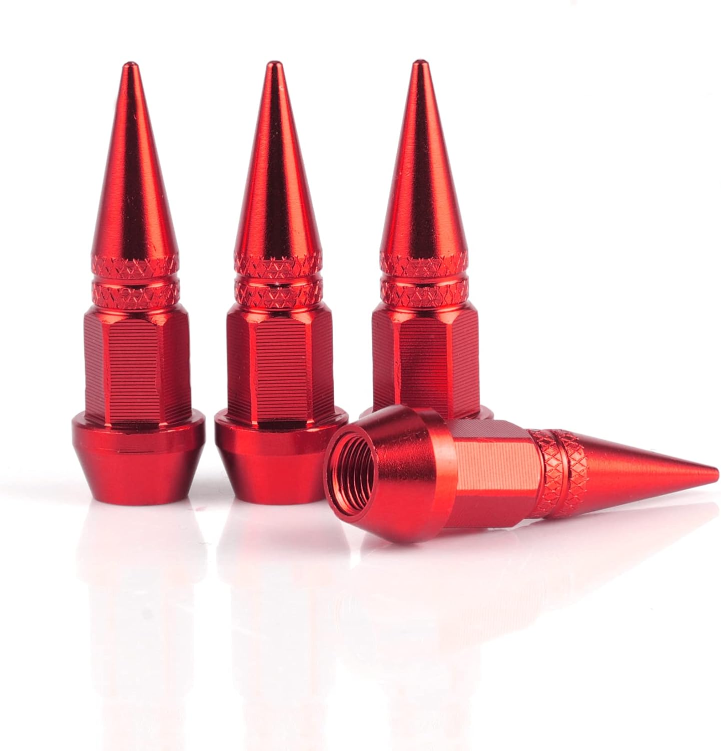 45mm Spiked Aluminum Stem Valve Caps,4PCS Dustproof Tire Wheel Caps for Cars,SUVs,Trucks Bicycles and Motorcycles(Red) 45MM-Red - - Image 1