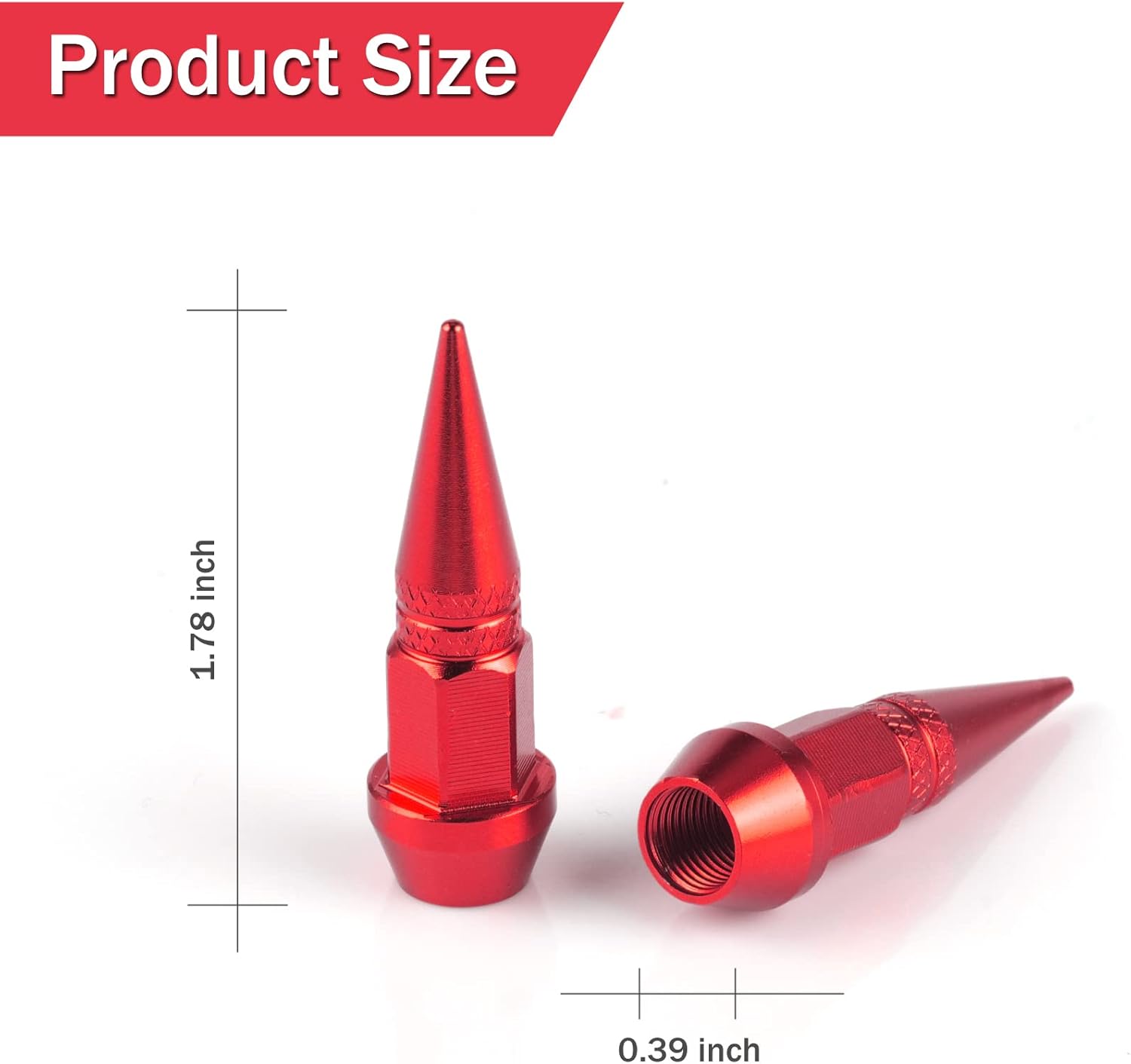 45mm Spiked Aluminum Stem Valve Caps,4PCS Dustproof Tire Wheel Caps for Cars,SUVs,Trucks Bicycles and Motorcycles(Red) 45MM-Red - - Image 2