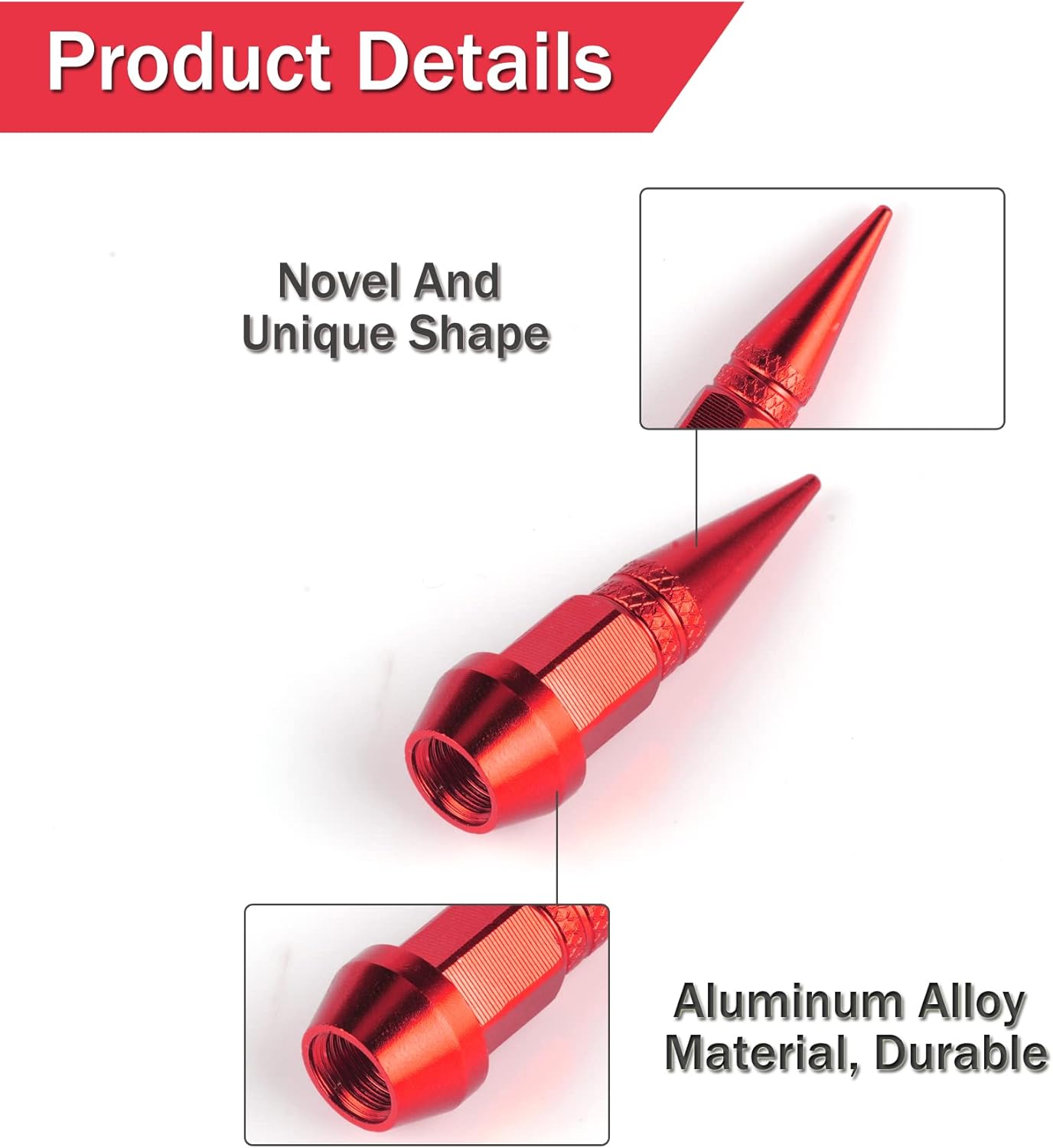 45mm Spiked Aluminum Stem Valve Caps,4PCS Dustproof Tire Wheel Caps for Cars,SUVs,Trucks Bicycles and Motorcycles(Red) 45MM-Red - - Image 3