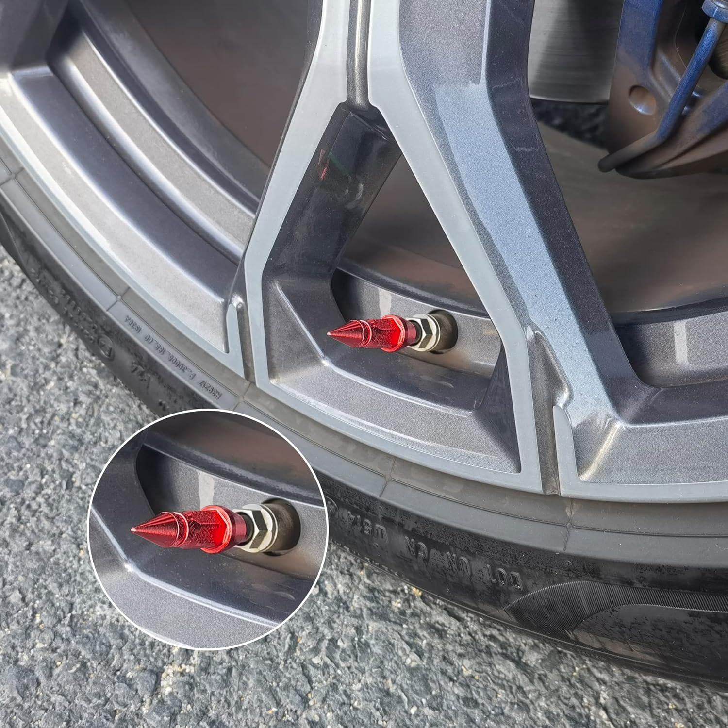 45mm Spiked Aluminum Stem Valve Caps,4PCS Dustproof Tire Wheel Caps for Cars,SUVs,Trucks Bicycles and Motorcycles(Red) 45MM-Red - - Image 4