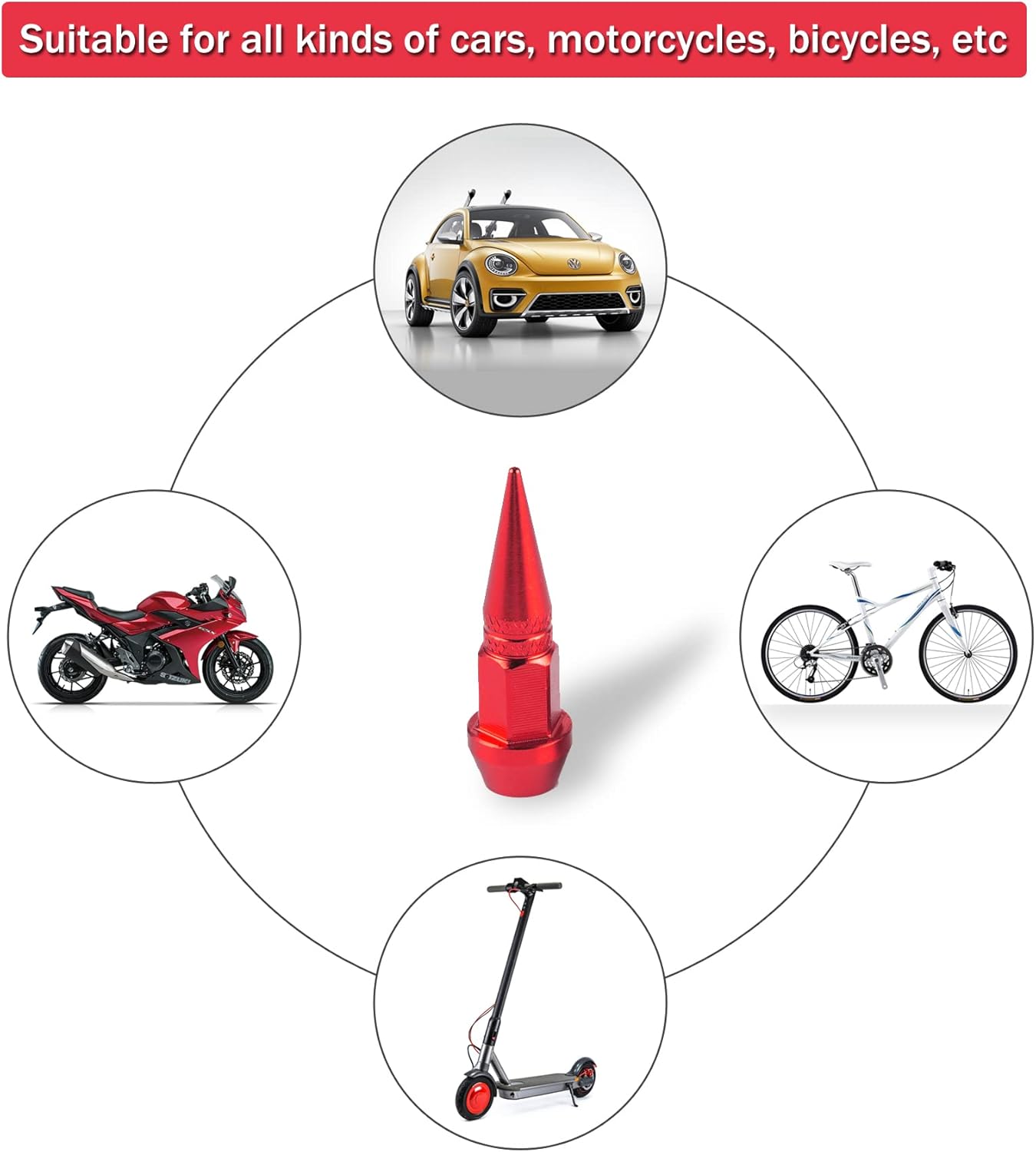 45mm Spiked Aluminum Stem Valve Caps,4PCS Dustproof Tire Wheel Caps for Cars,SUVs,Trucks Bicycles and Motorcycles(Red) 45MM-Red - - Image 5